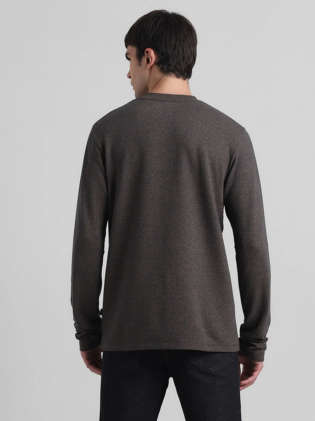 Brown Printed Henley T-shirt - Image 4