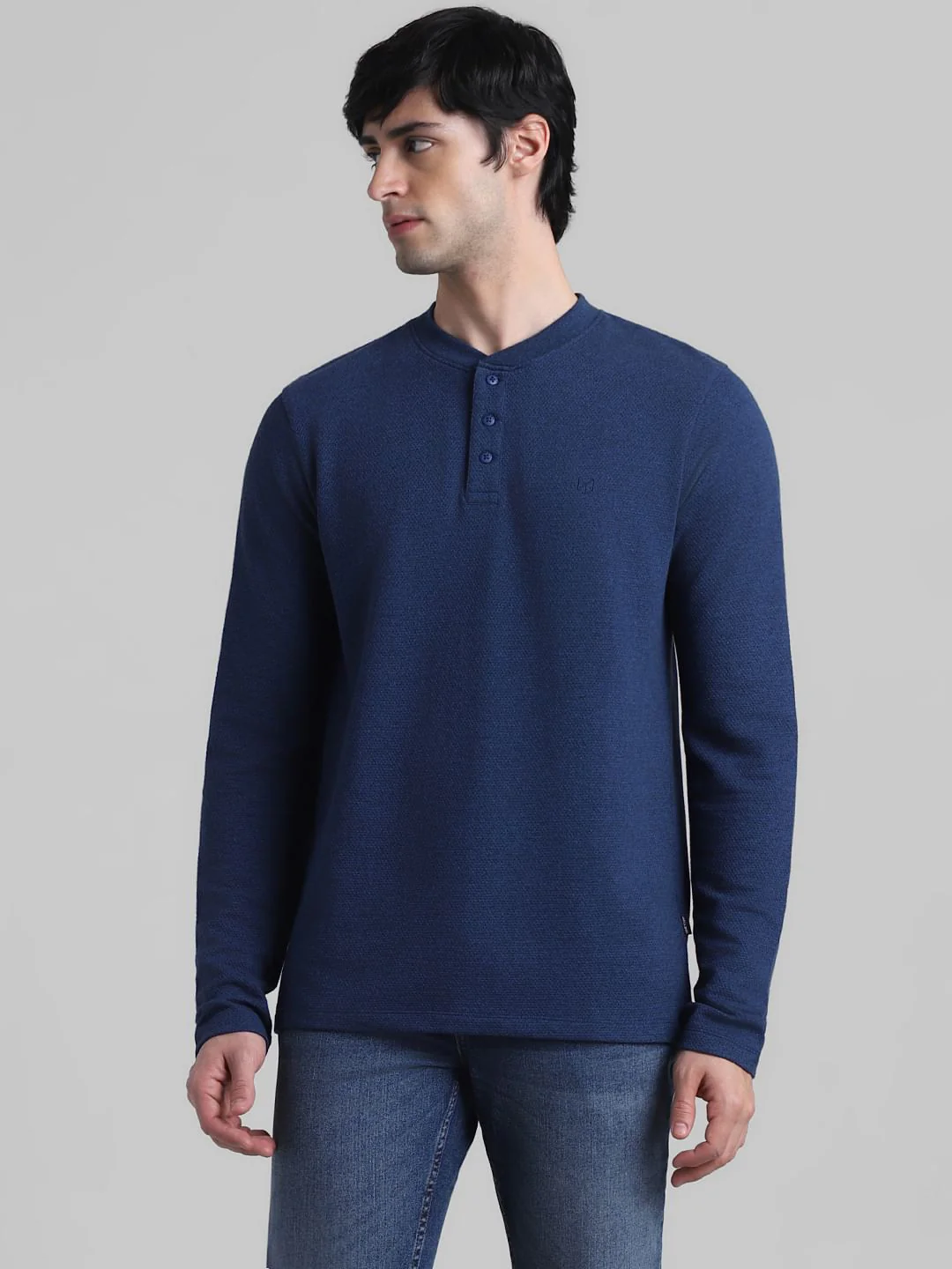 Navy Blue Henley T-shirt - Image 2