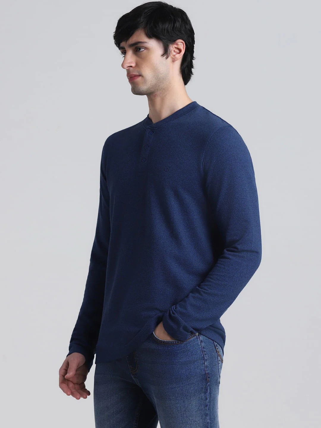 Navy Blue Henley T-shirt - Image 3