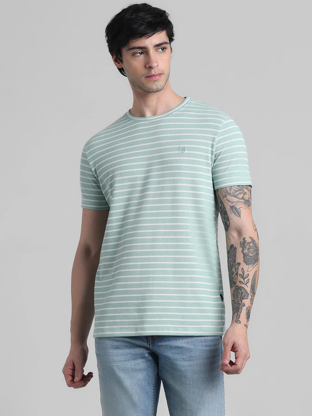 Green Striped Crew Neck T-shirt - Image 2