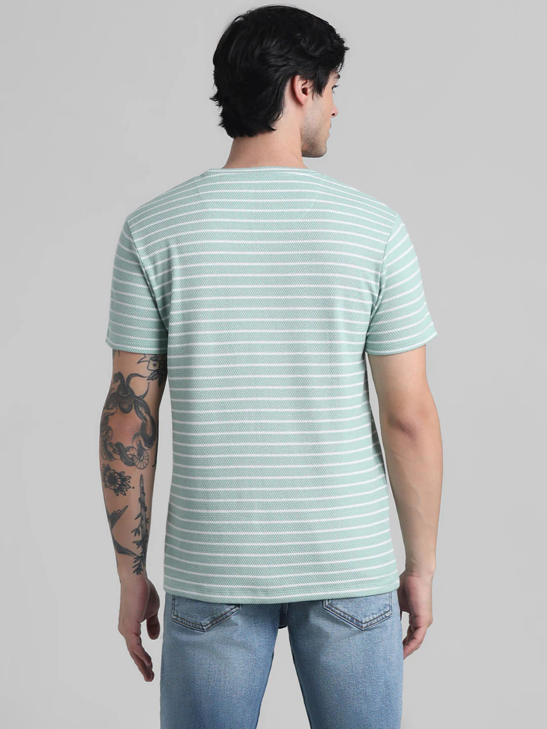 Green Striped Crew Neck T-shirt - Image 4