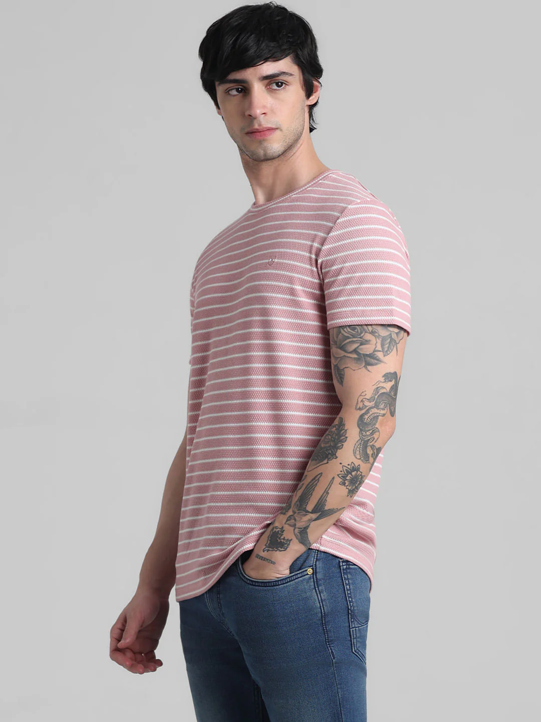 Pink Striped Crew Neck T-shirt - Image 3