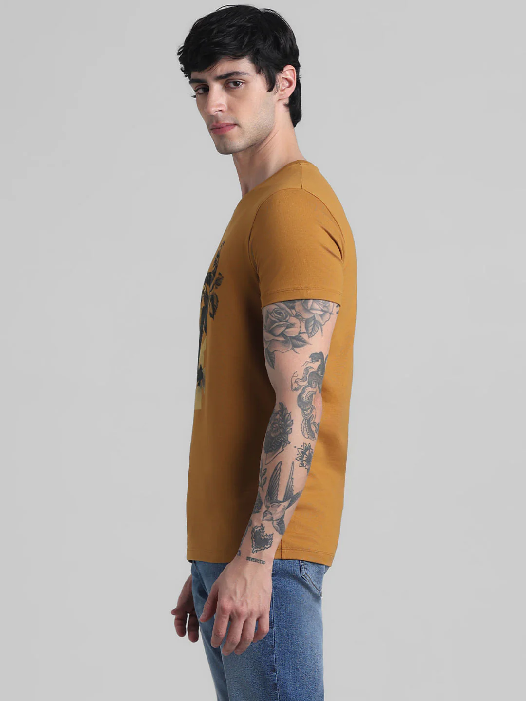 Golden Brown Floral Print T-shirt - Image 3