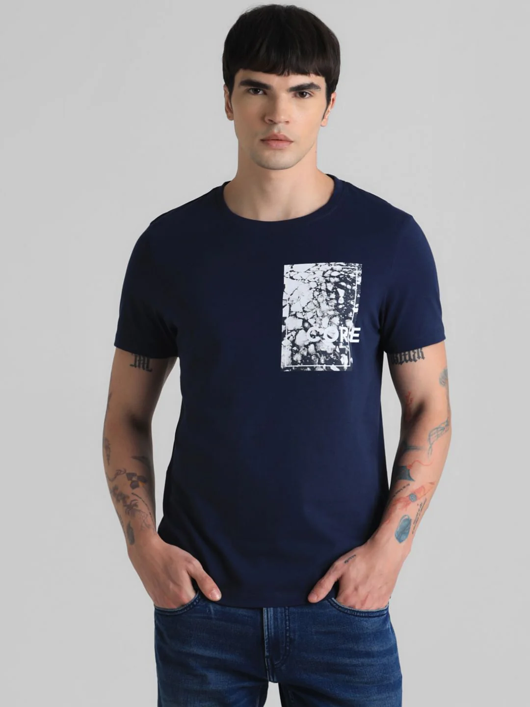 Blue Logo Print Crew Neck T-shirt - Image 2