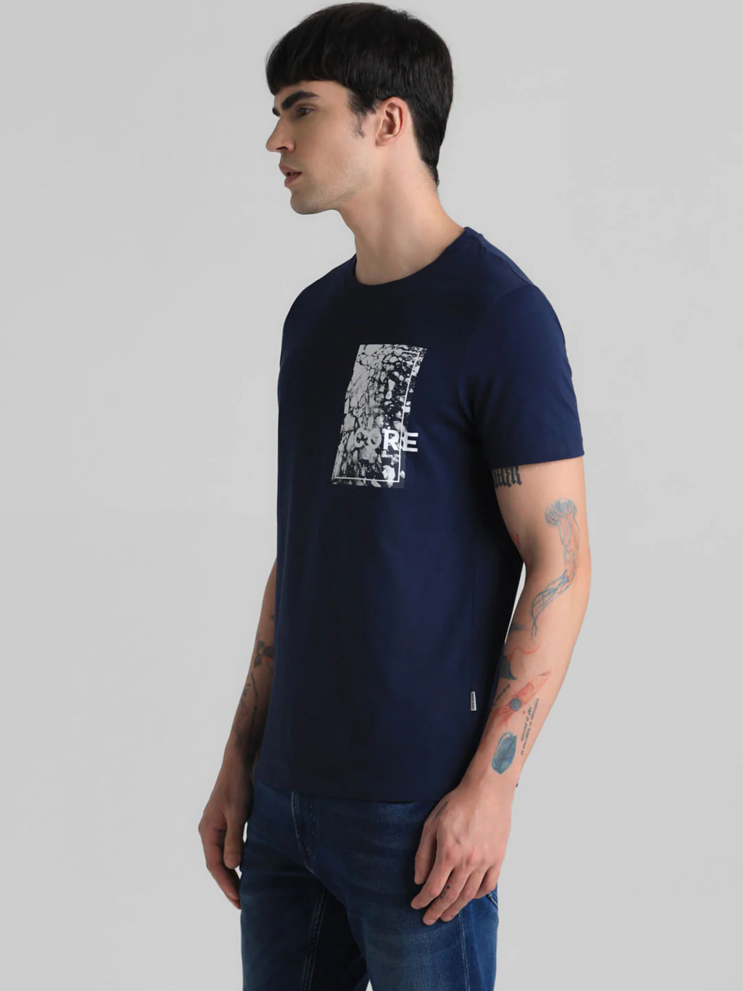 Blue Logo Print Crew Neck T-shirt - Image 3