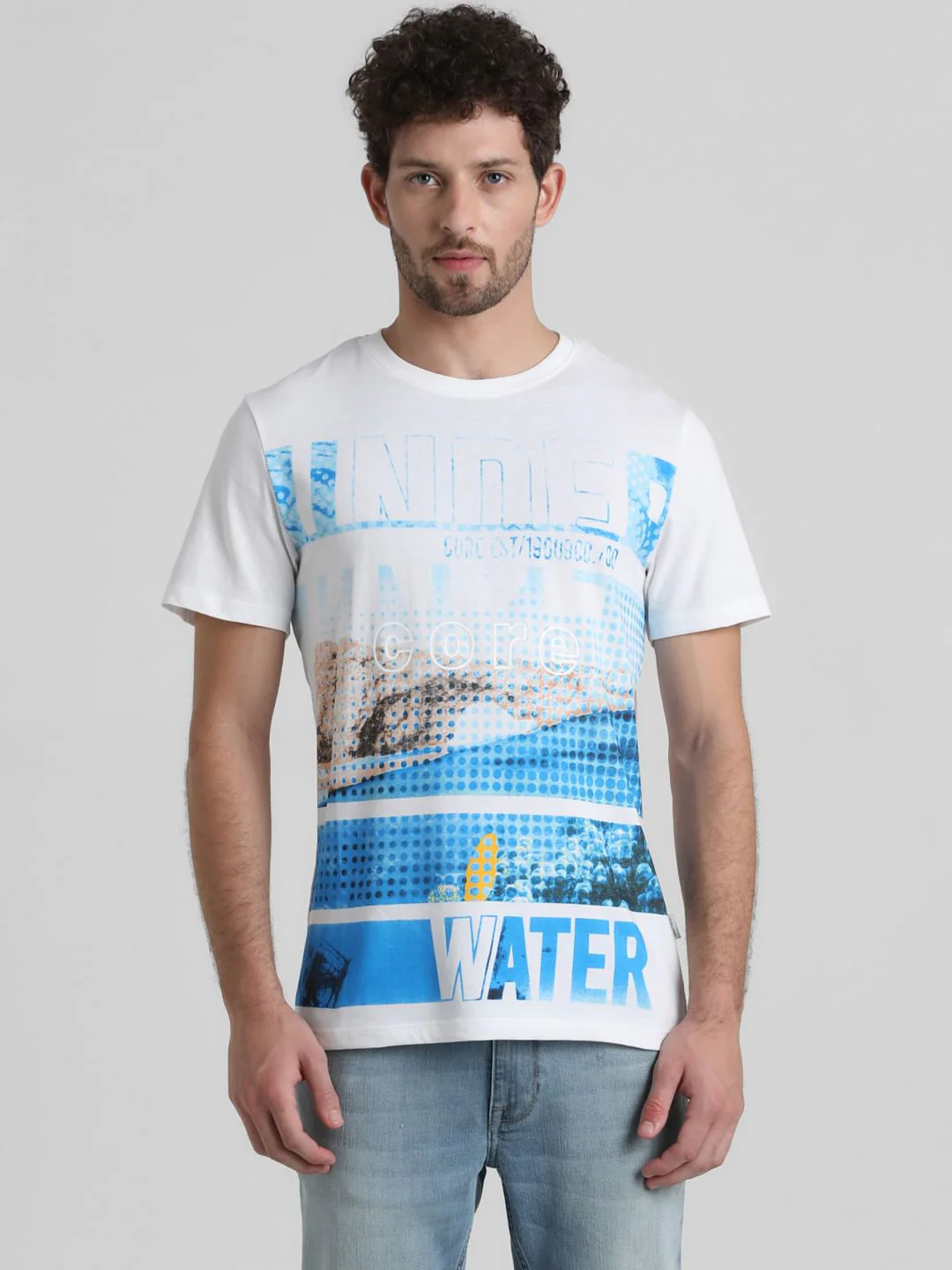 White Placement Print Crew Neck T-shirt - Image 2
