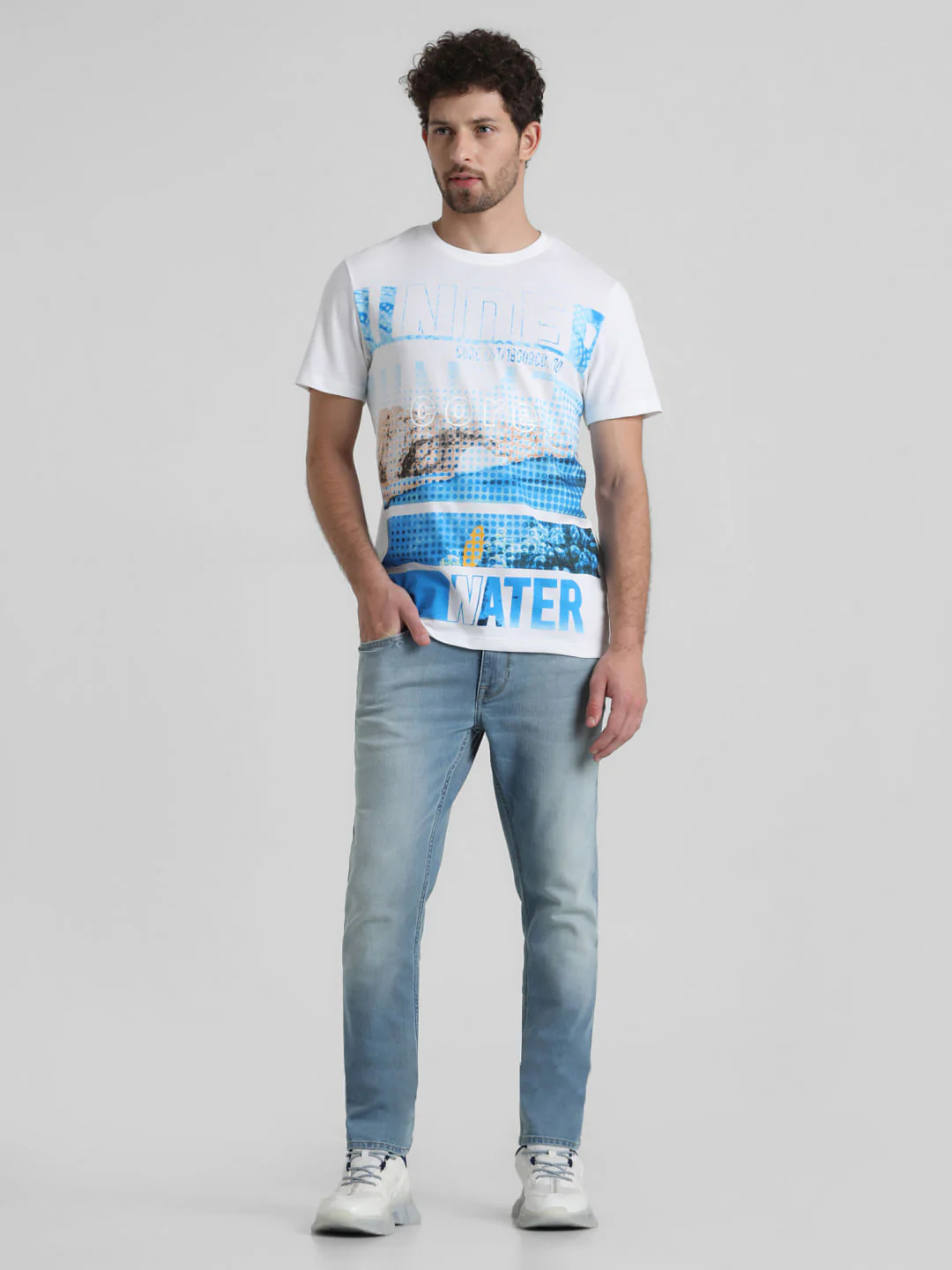 White Placement Print Crew Neck T-shirt - Image 6