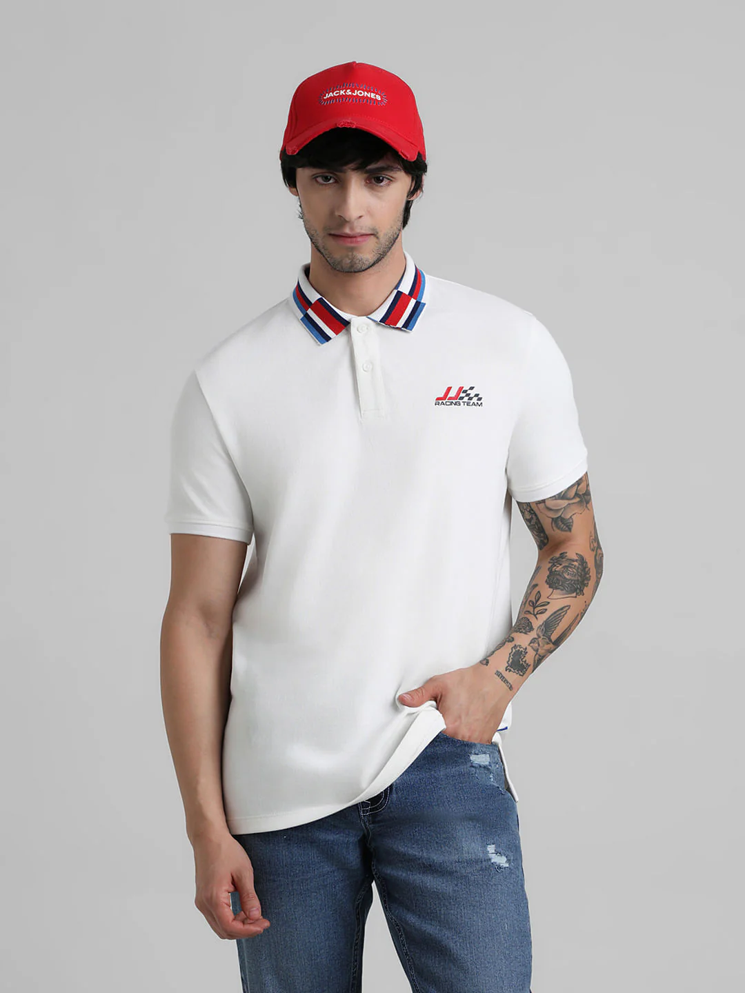 White Race Striped Jacquard Polo