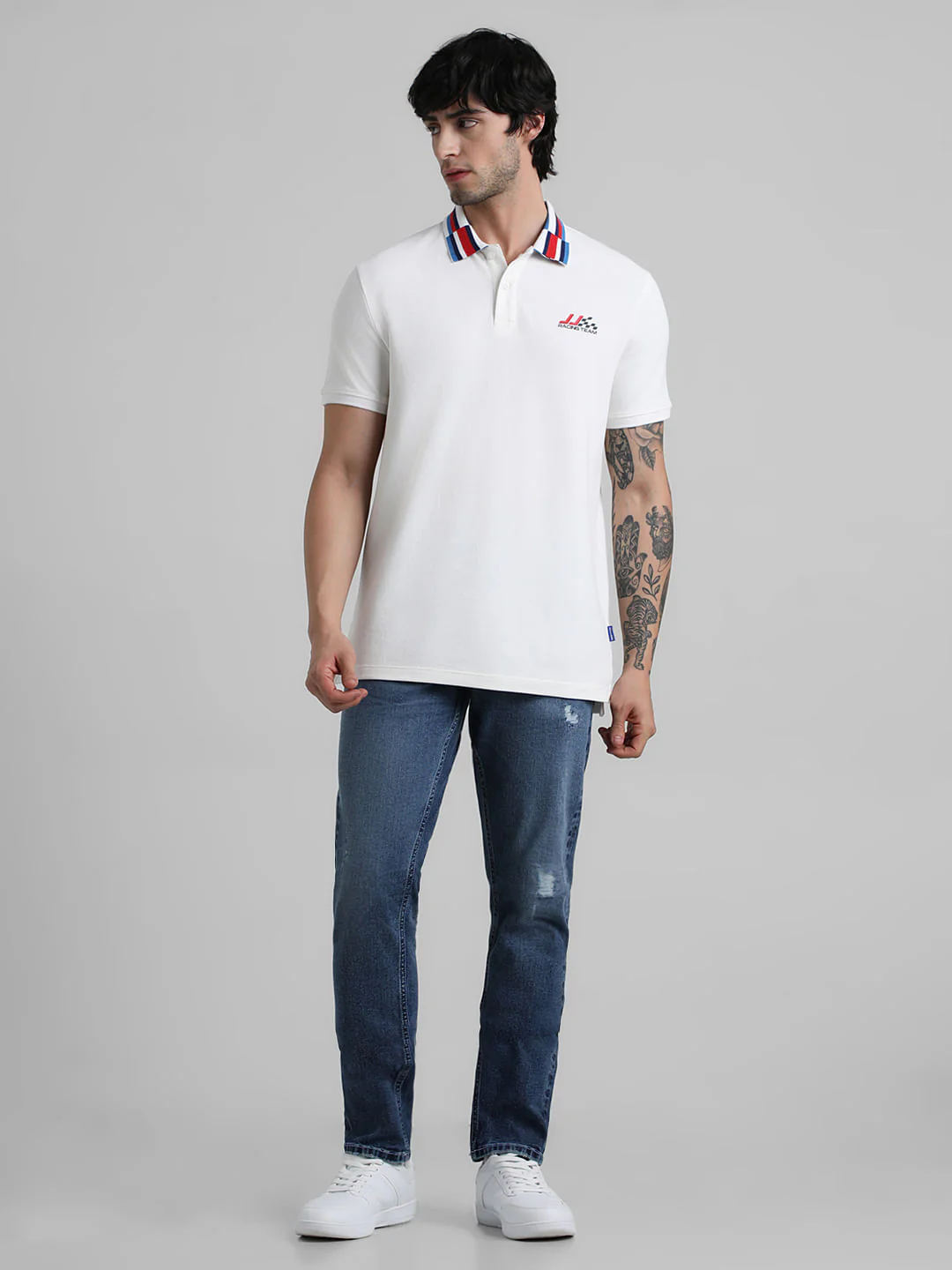 White Race Striped Jacquard Polo - Image 6