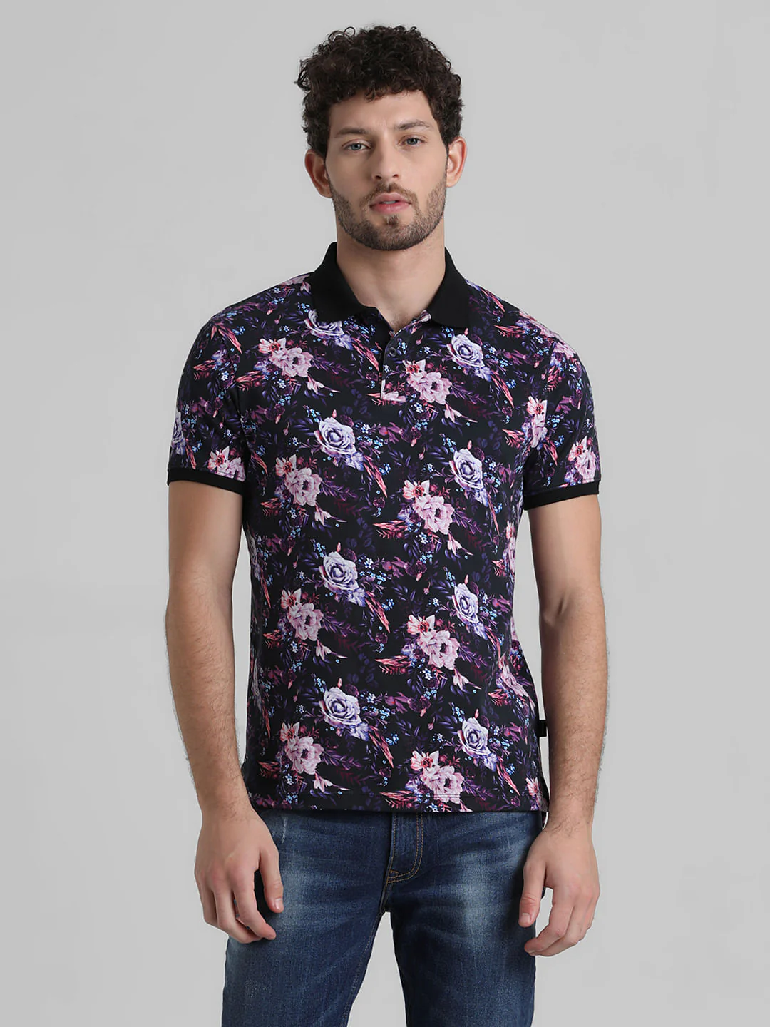 Purple Floral Polo T-shirt - Image 2