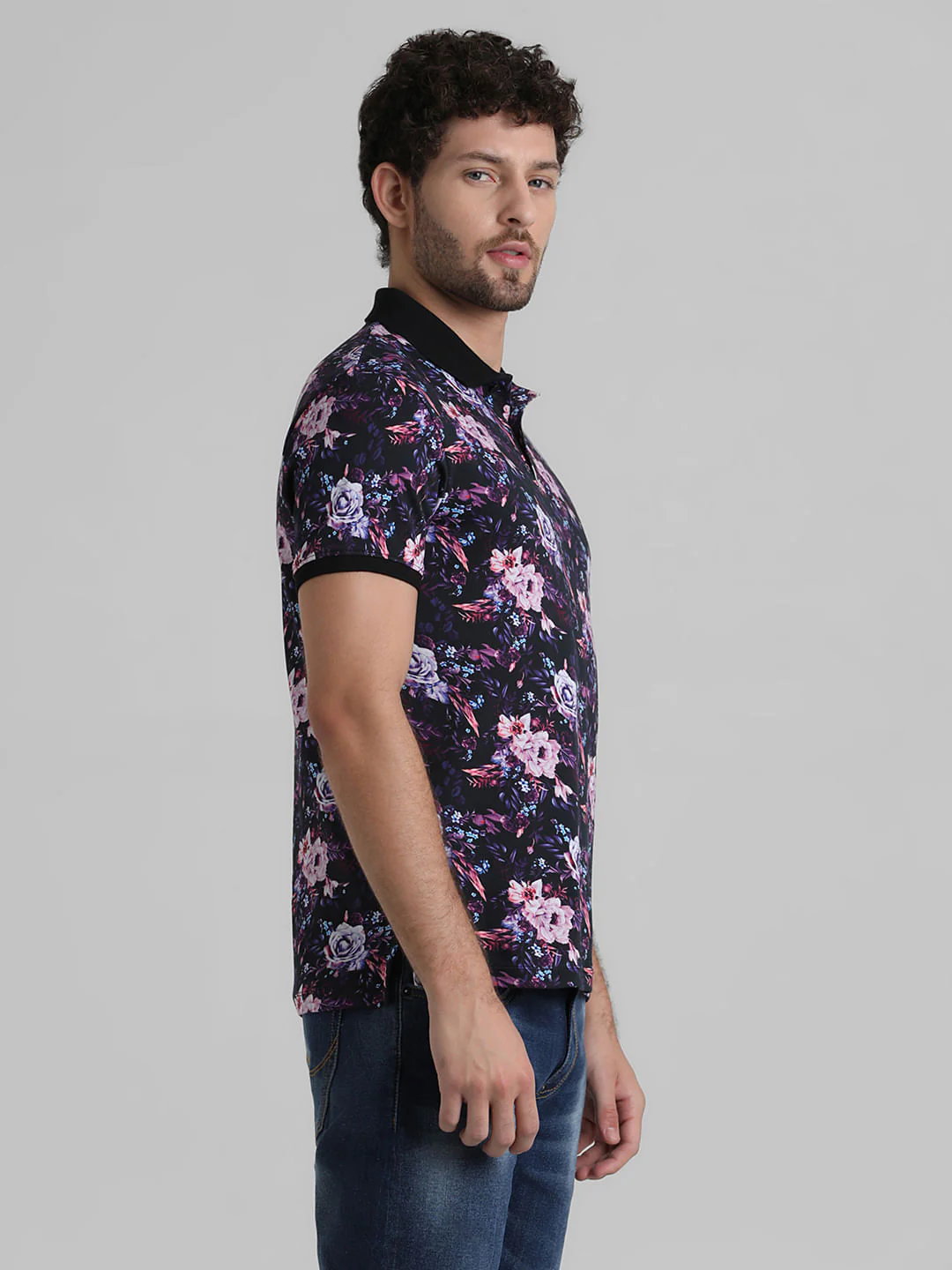 Purple Floral Polo T-shirt - Image 3