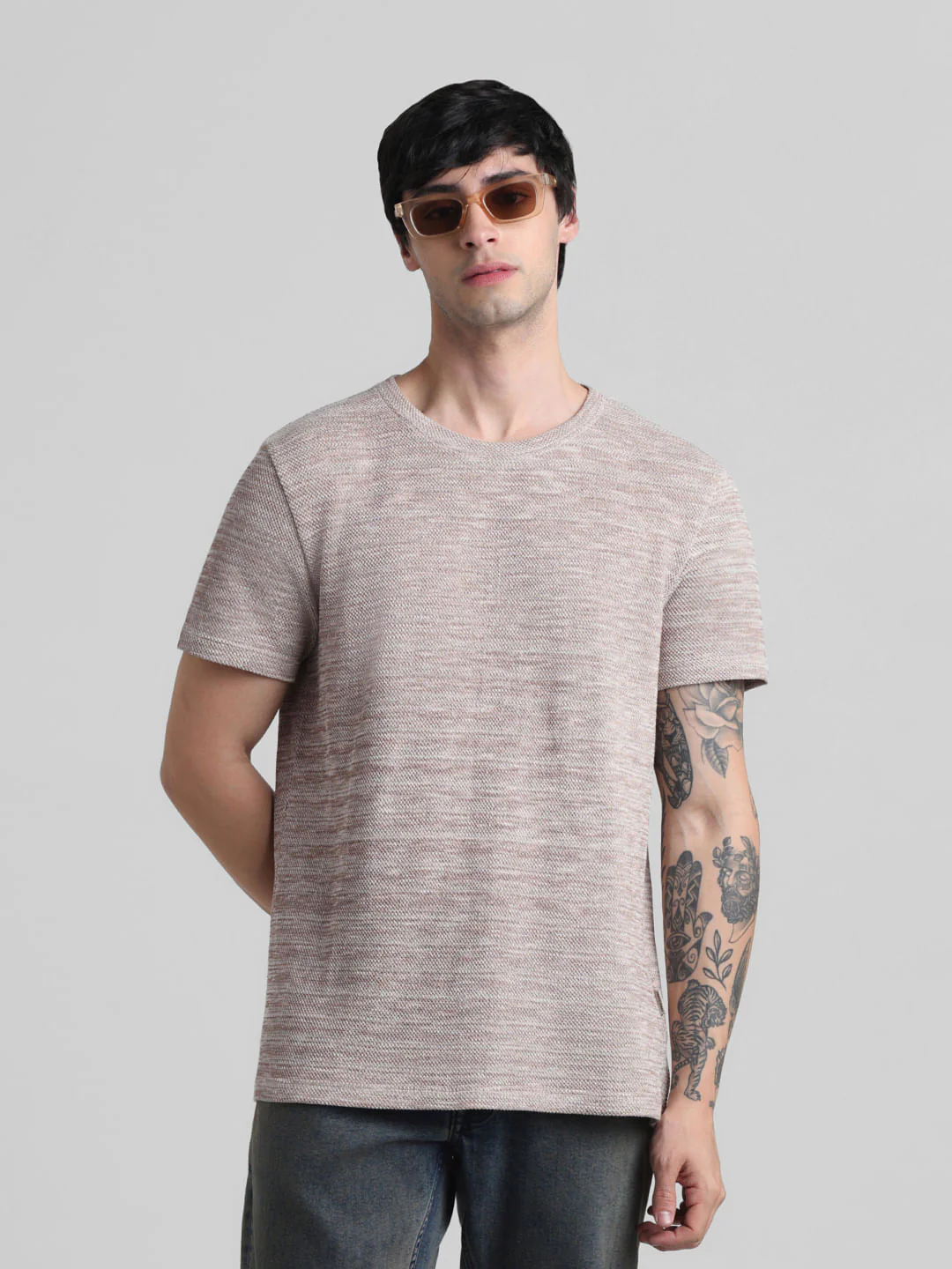 Beige Knitted Crew Neck T-shirt