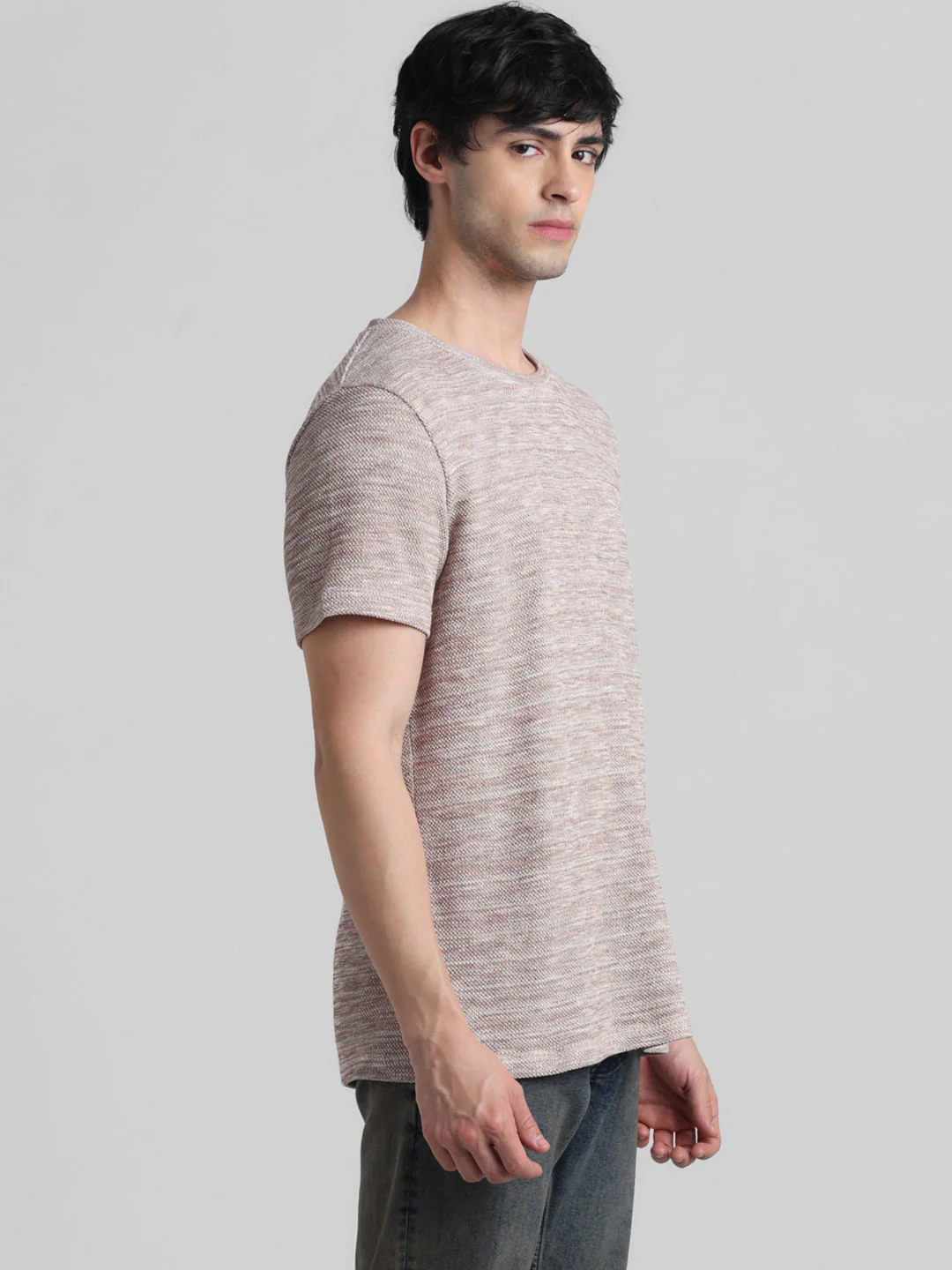 Beige Knitted Crew Neck T-shirt - Image 3