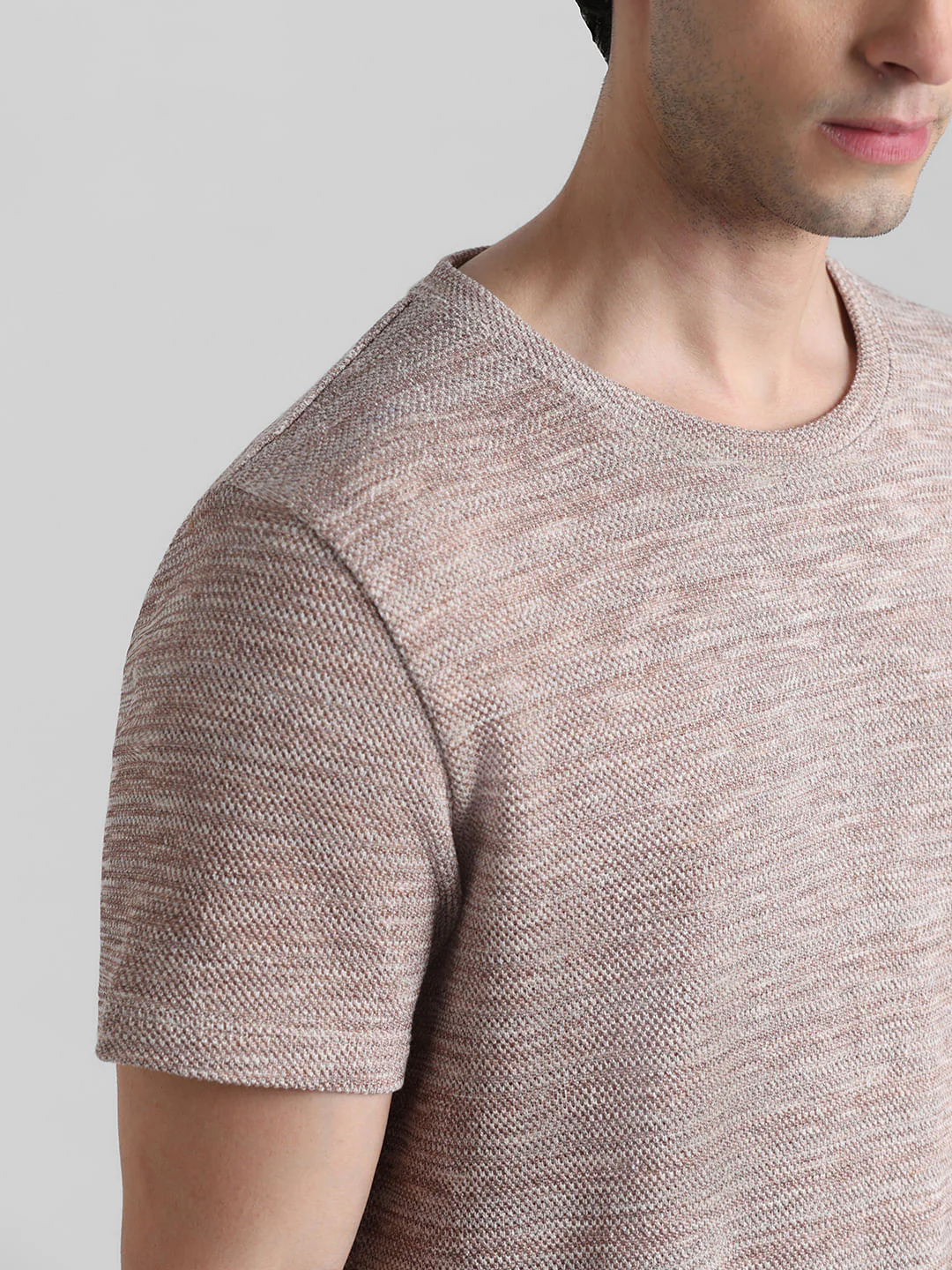 Beige Knitted Crew Neck T-shirt - Image 5