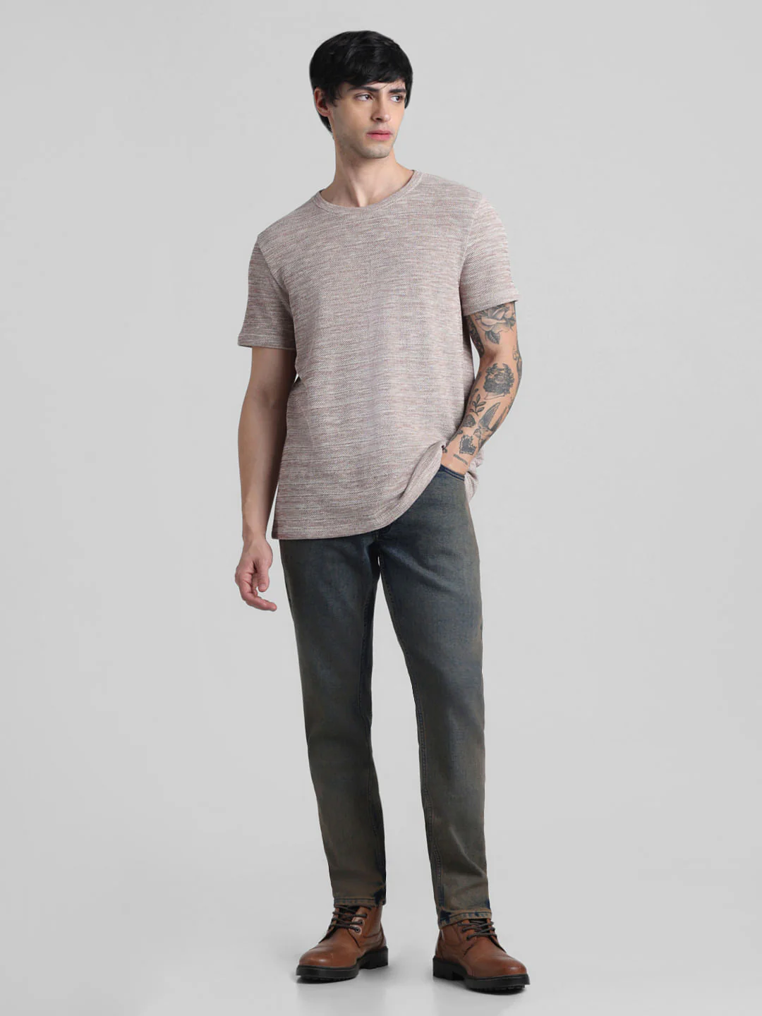 Beige Knitted Crew Neck T-shirt - Image 6