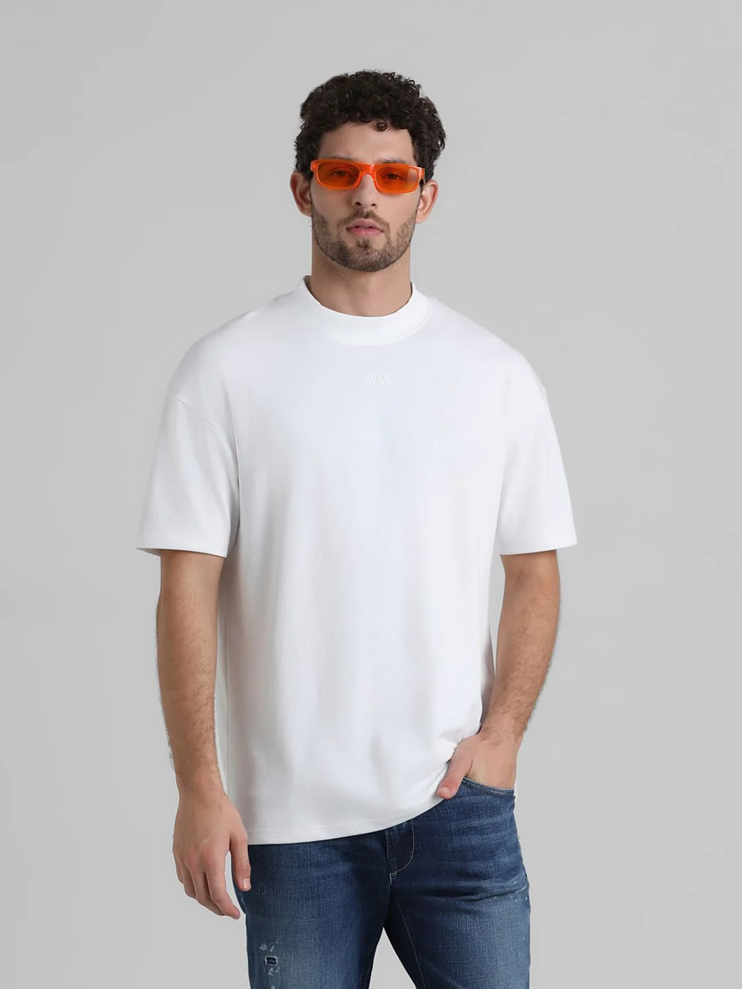 URBAN RACERS by JACK&JONES WHITE HIGH NECK CREW NECK T-SHIRT