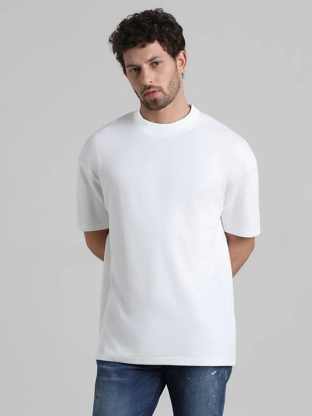 URBAN RACERS by JACK&JONES WHITE HIGH NECK CREW NECK T-SHIRT - Image 2