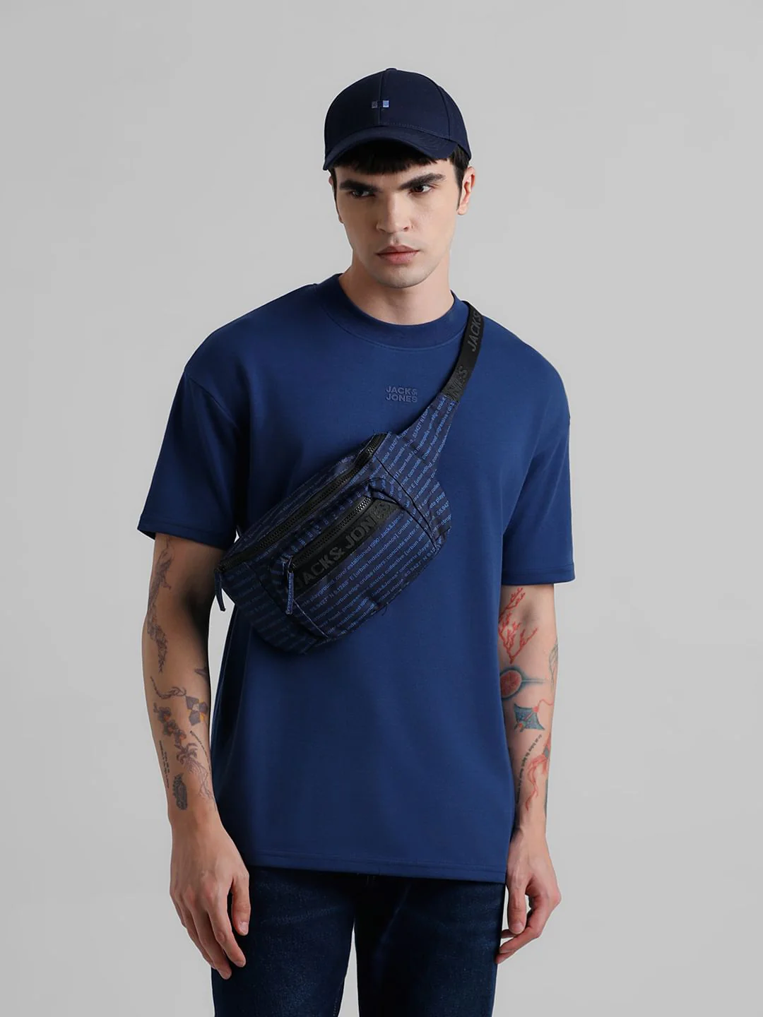 URBAN RACERS by JACK&JONES Blue Logo Print Crew Neck T-shirt