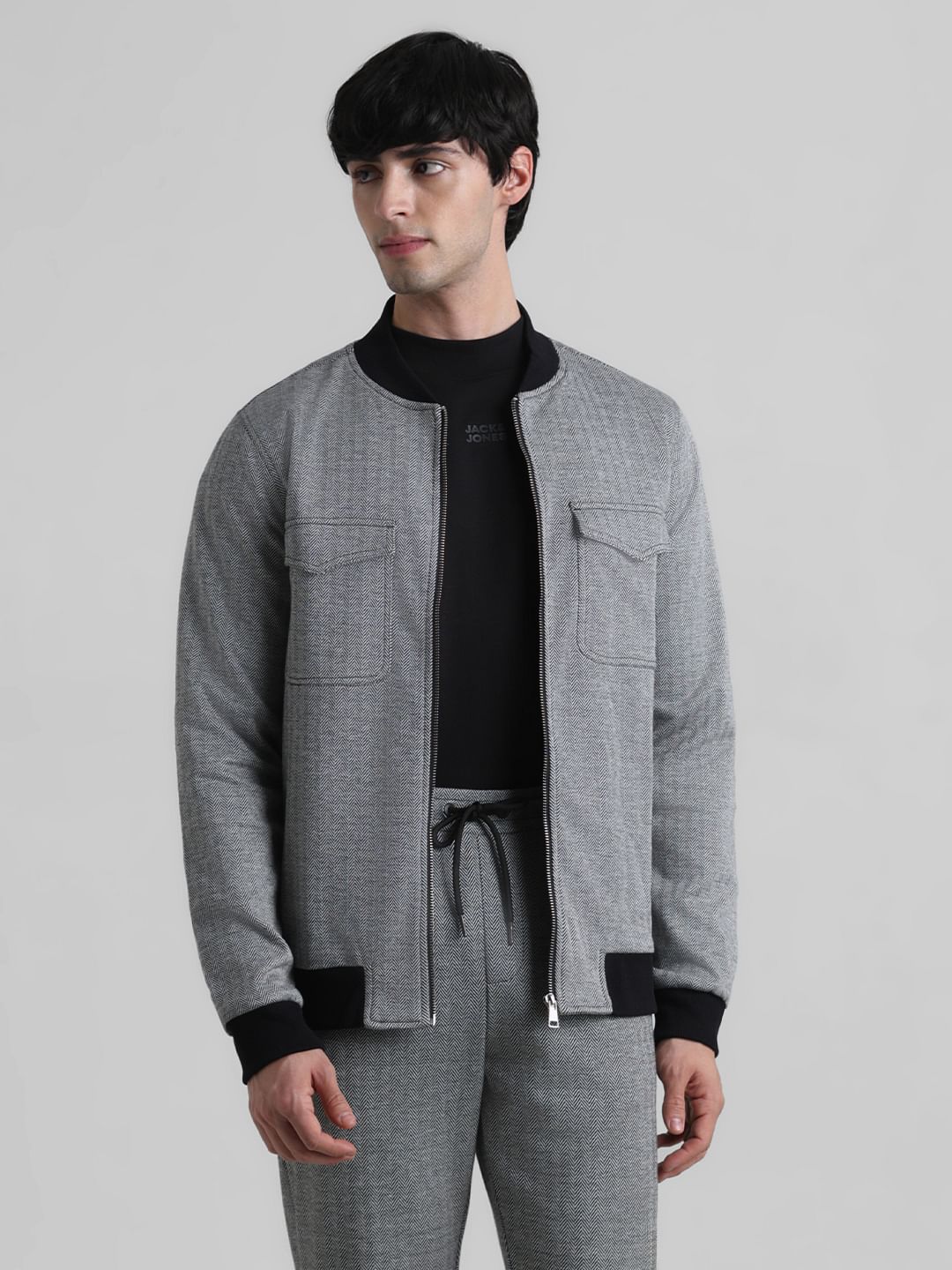 Grey Printed Knit Co-ord Set Jacket - Image 2