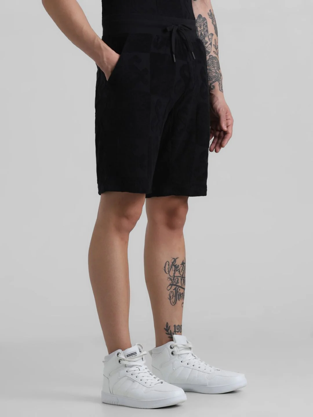 Black Mid Rise Jacquard Bermuda Shorts - Image 2