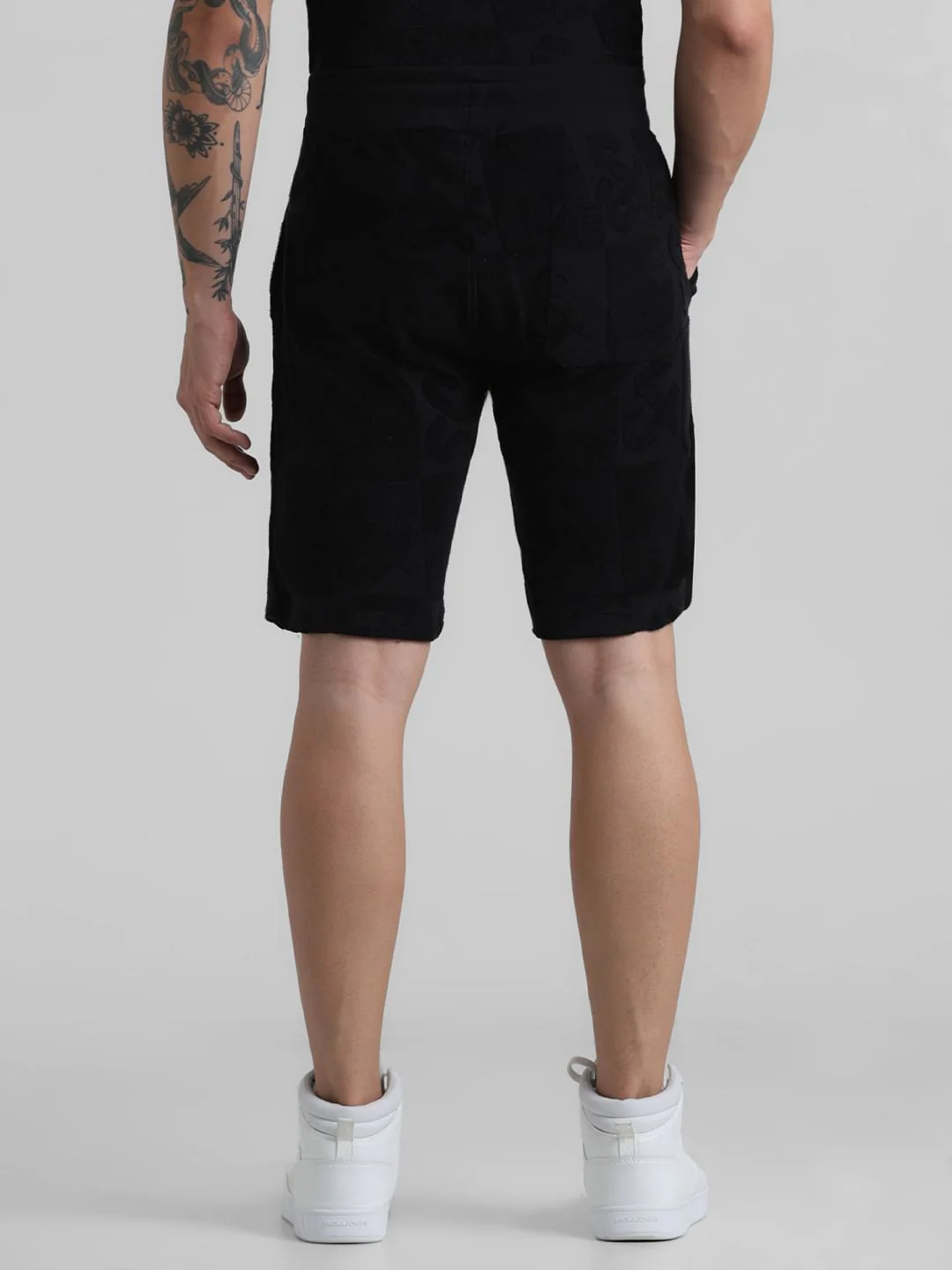 Black Mid Rise Jacquard Bermuda Shorts - Image 3