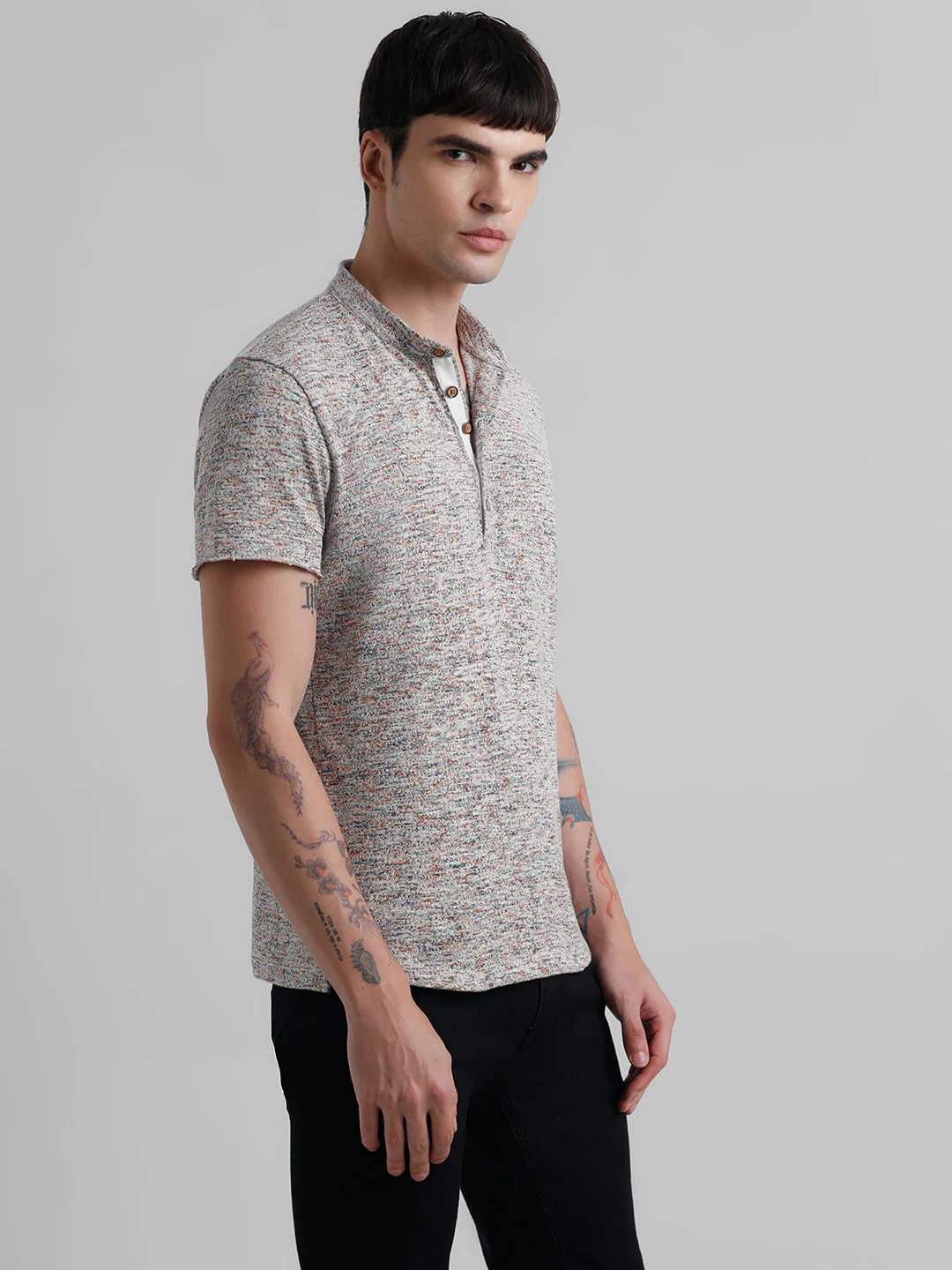 Beige Printed Crew Neck T-shirt - Image 3