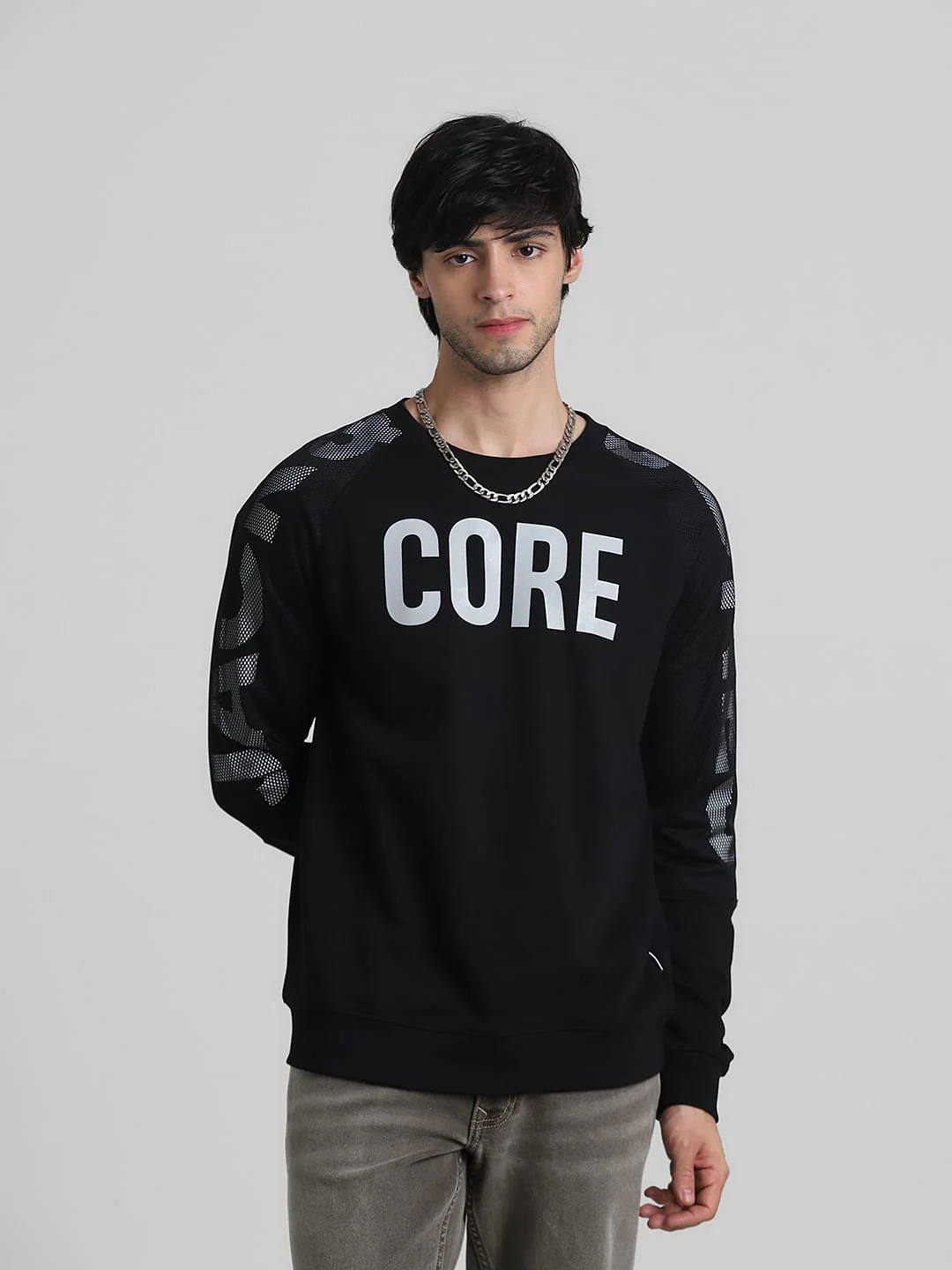 Black Logo Print Mesh Sweatshirt