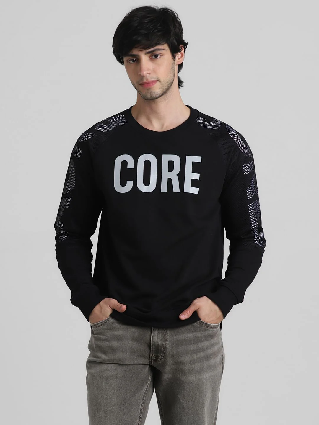 Black Logo Print Mesh Sweatshirt - Image 2