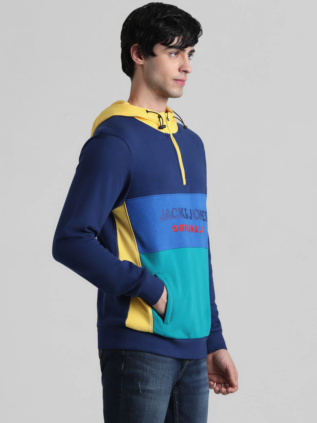 Blue Colourblocked Hooded Sweatshirt - Image 3