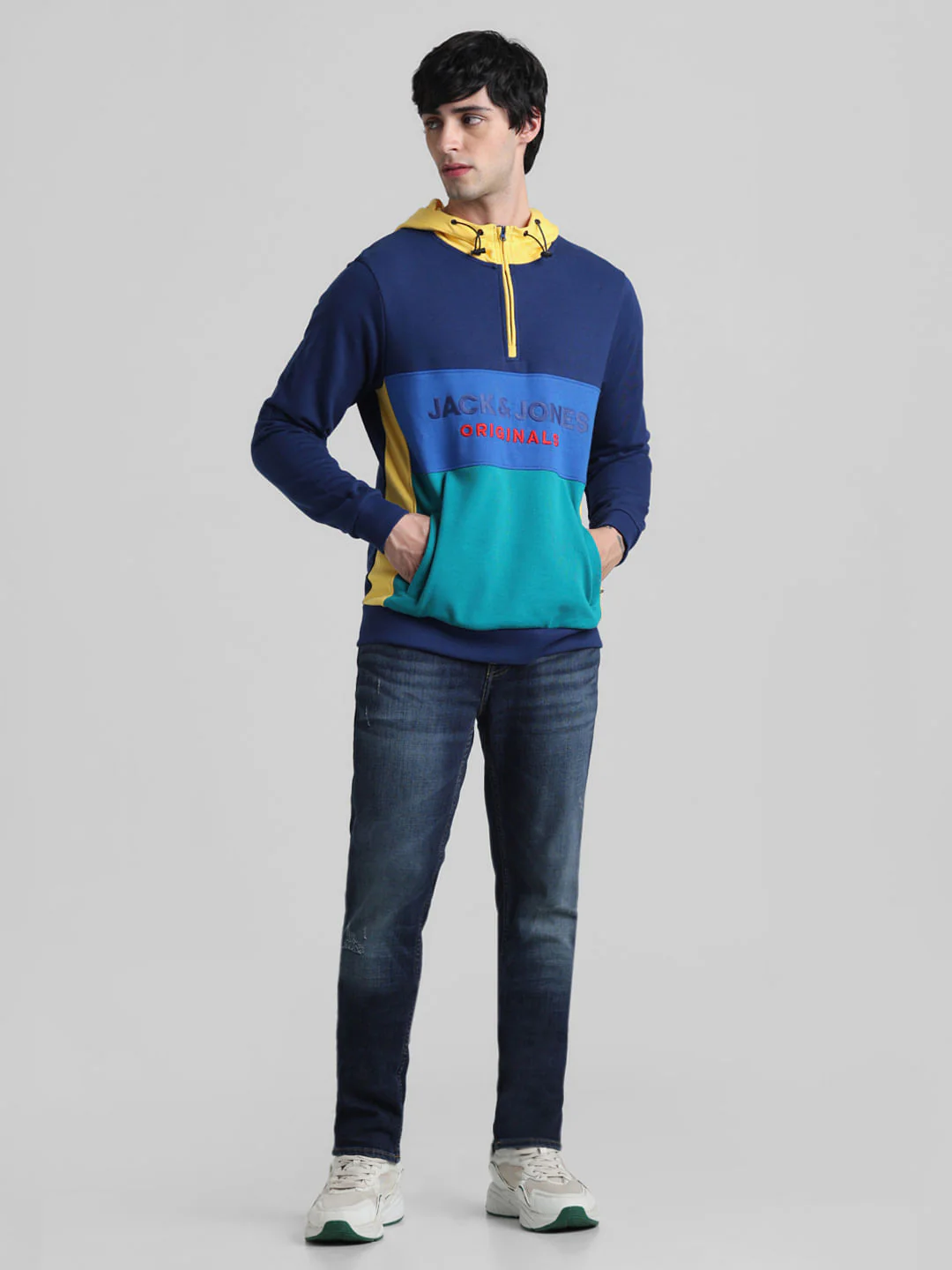 Blue Colourblocked Hooded Sweatshirt - Image 6