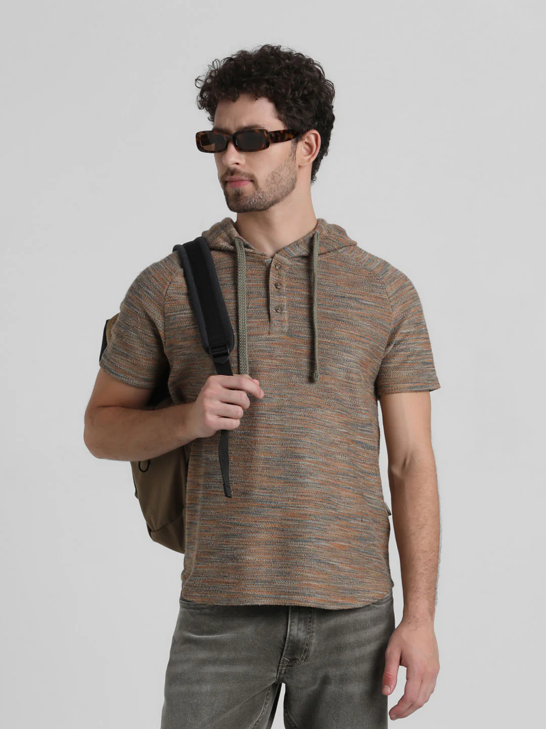 Brown Printed Hooded Sweatshirt
