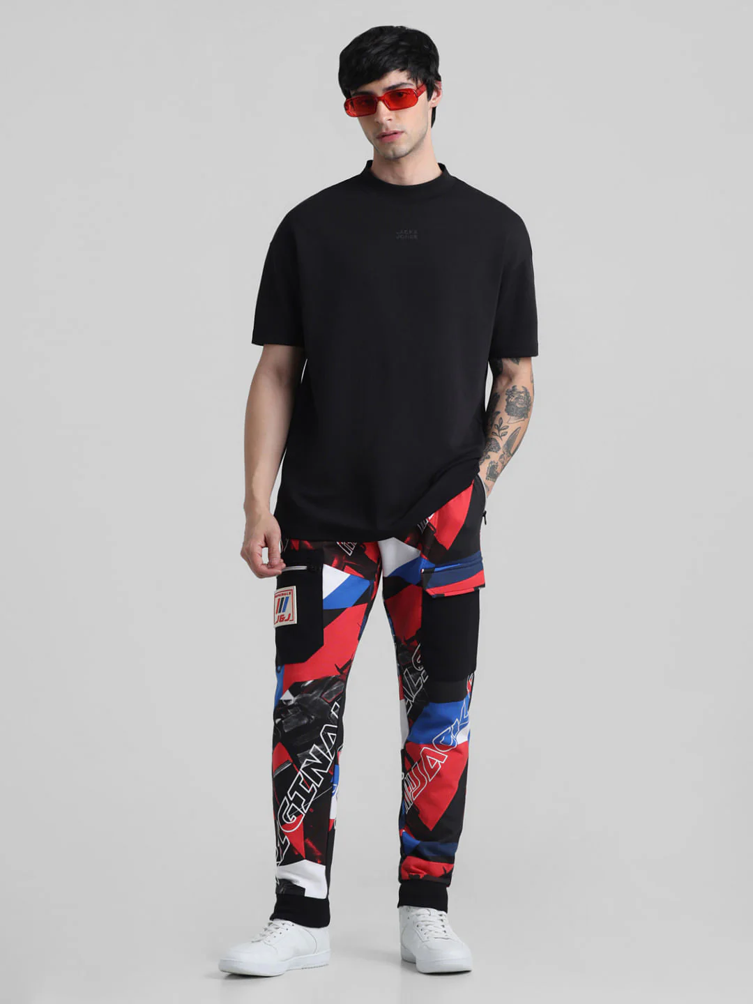URBAN RACERS by Jack & Jones Black Mid Rise Printed Sweatpants - Image 5