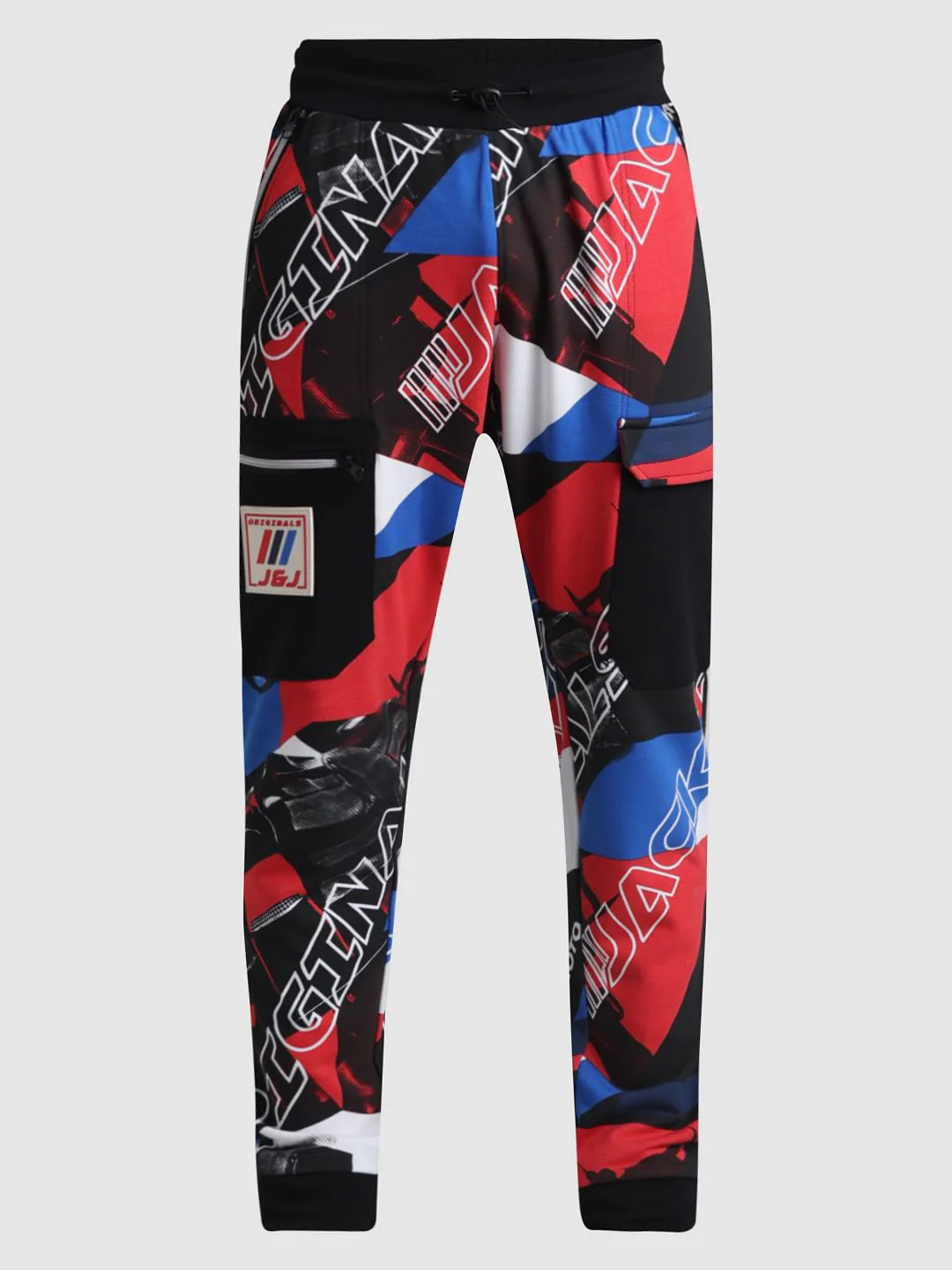 URBAN RACERS by Jack & Jones Black Mid Rise Printed Sweatpants - Image 6