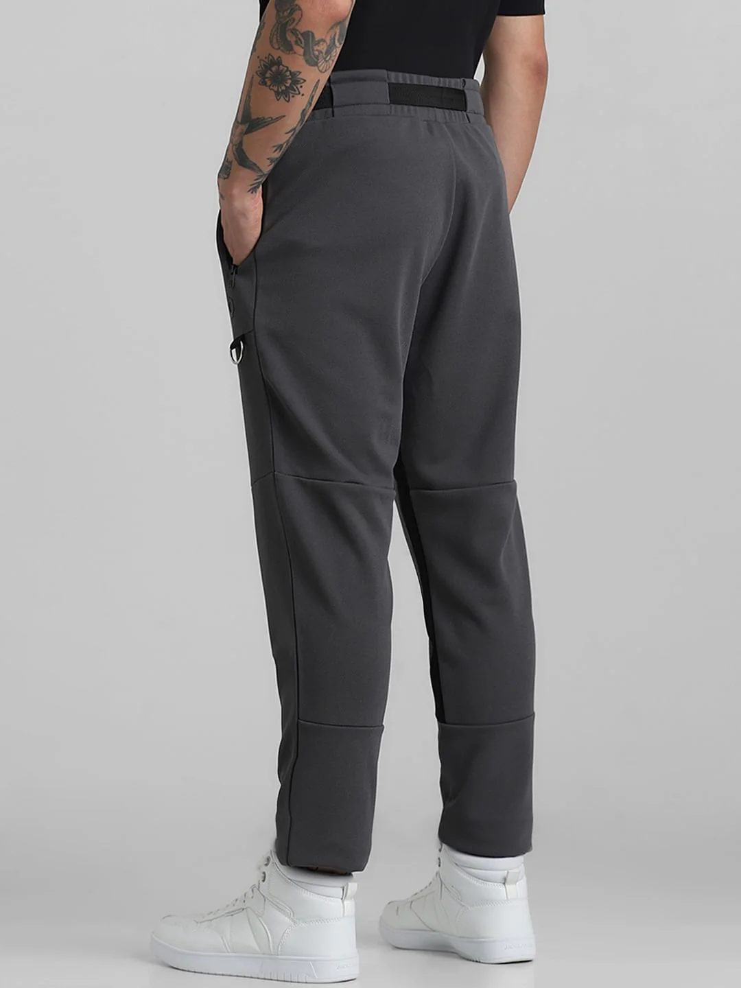 Grey Mid Rise Cut & Sew Sweatpants - Image 3
