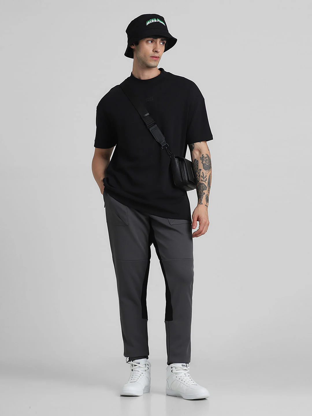 Grey Mid Rise Cut & Sew Sweatpants - Image 5