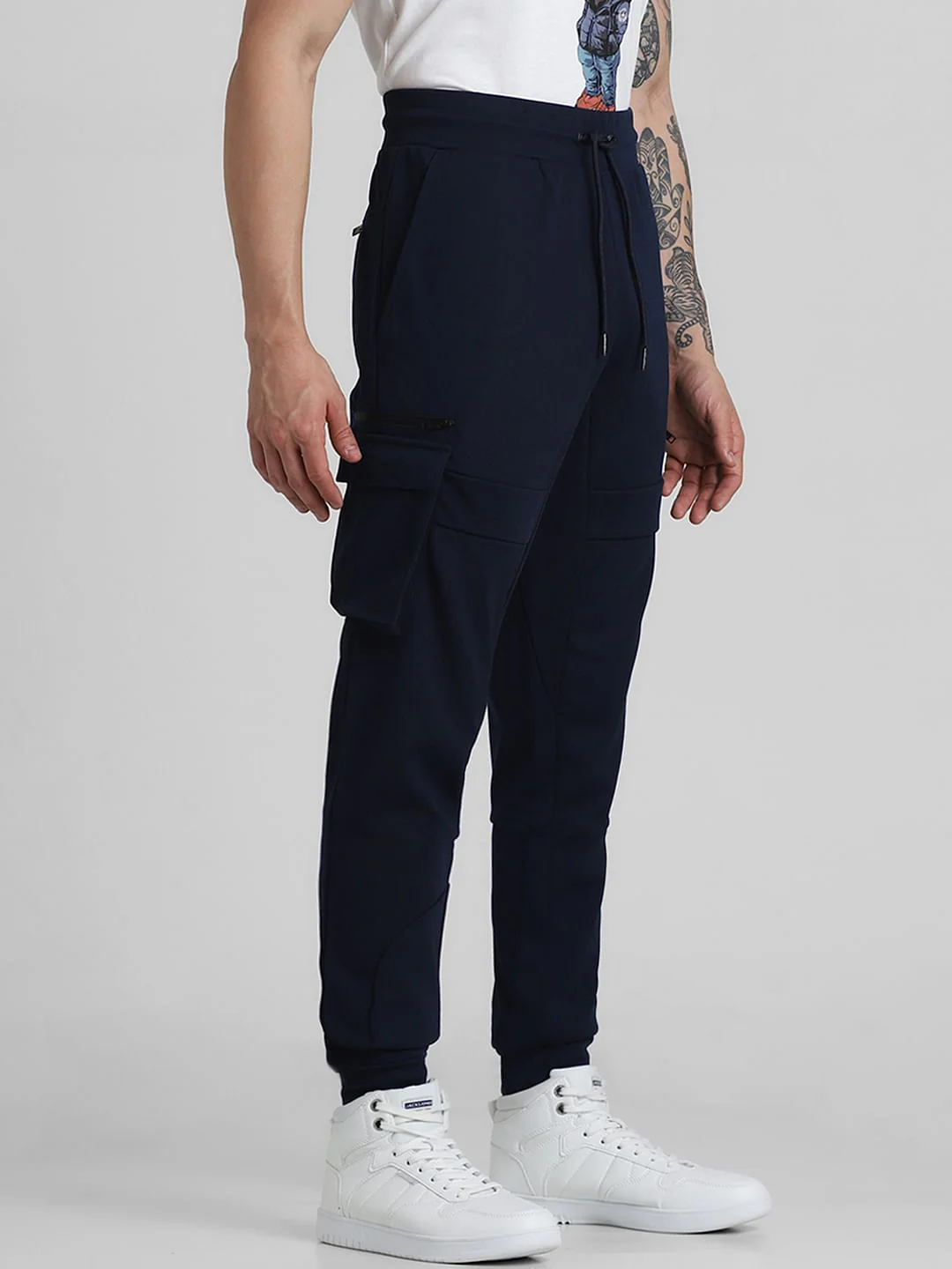 Blue Mid Rise Patch Pocket Sweatpants - Image 2