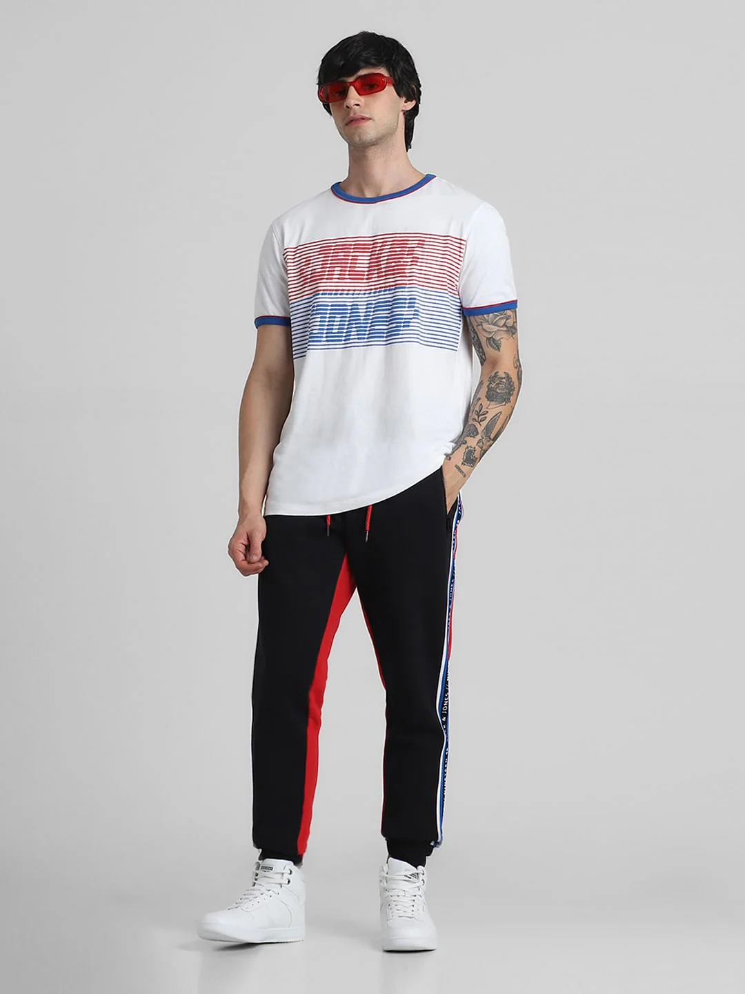 Black & Red Mid Rise Colourblocked Sweatpants - Image 6