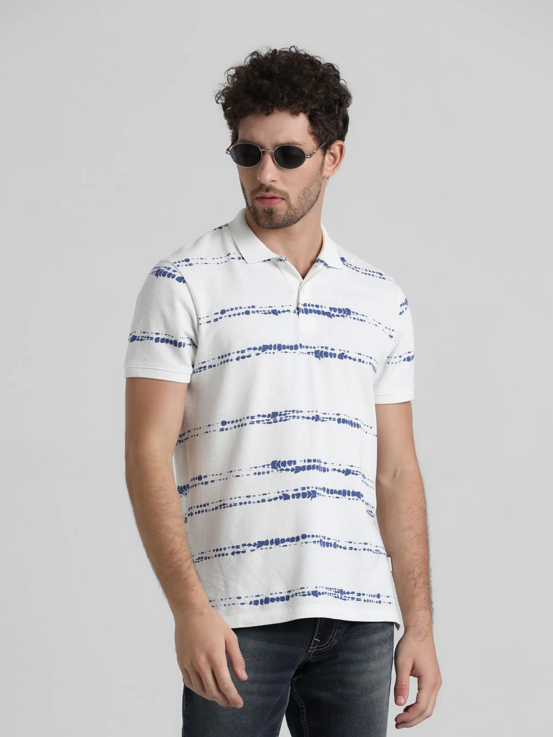 White Printed Polo T-shirt