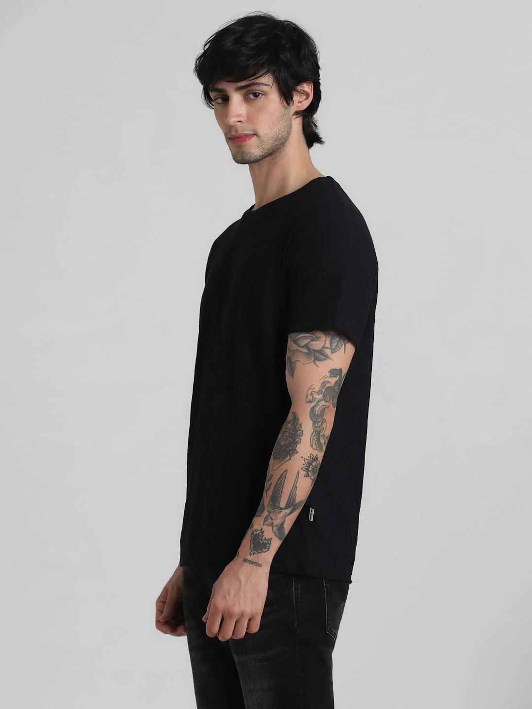 Black Jacquard Crew Neck T-shirt - Image 3