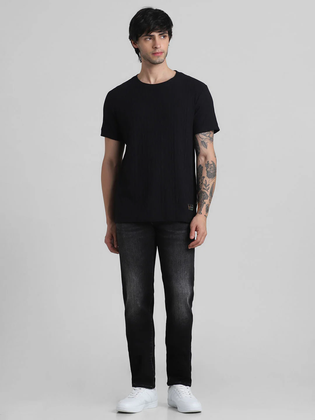 Black Jacquard Crew Neck T-shirt - Image 7