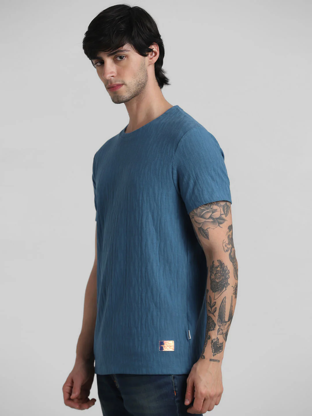 Blue Jacquard Crew Neck T-shirt - Image 2