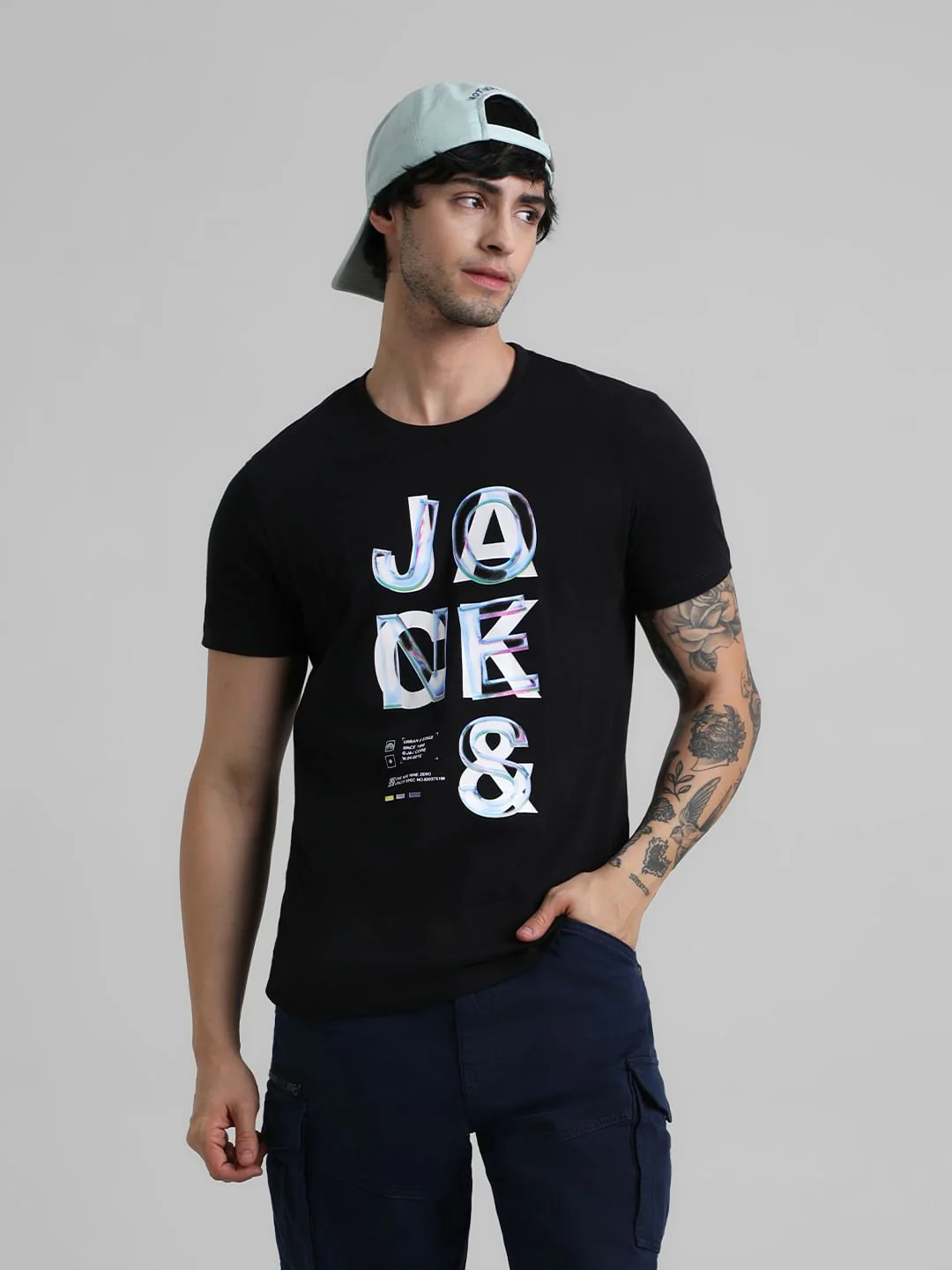 Black Logo Text Crew Neck T-shirt