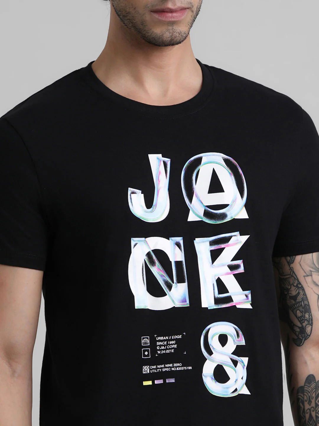 Black Logo Text Crew Neck T-shirt - Image 5