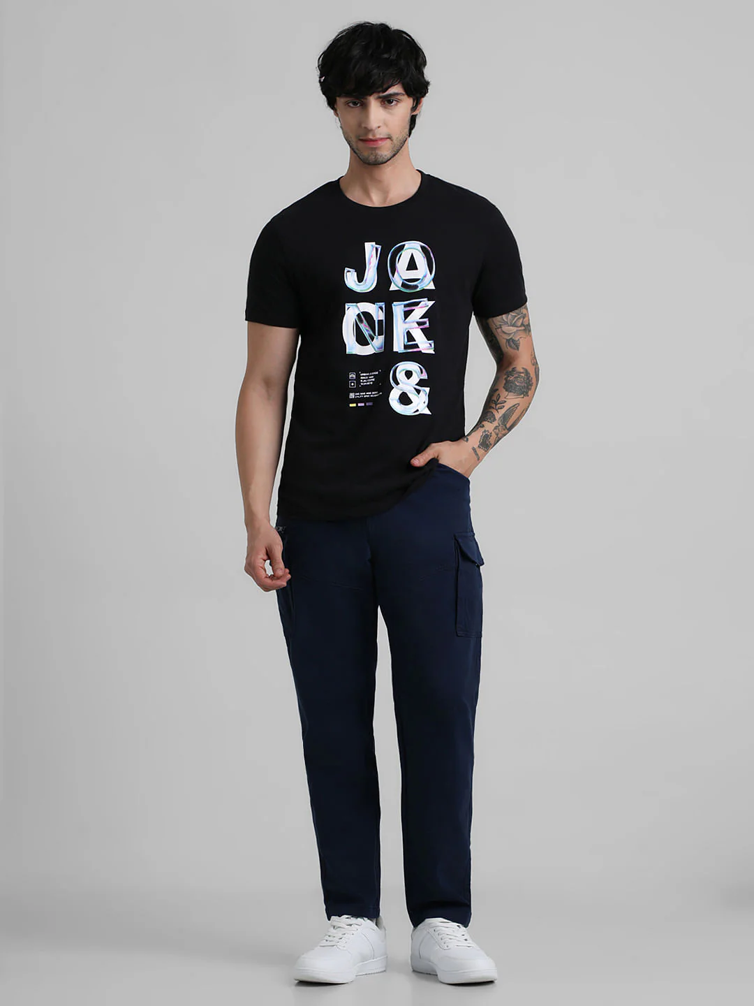 Black Logo Text Crew Neck T-shirt - Image 6