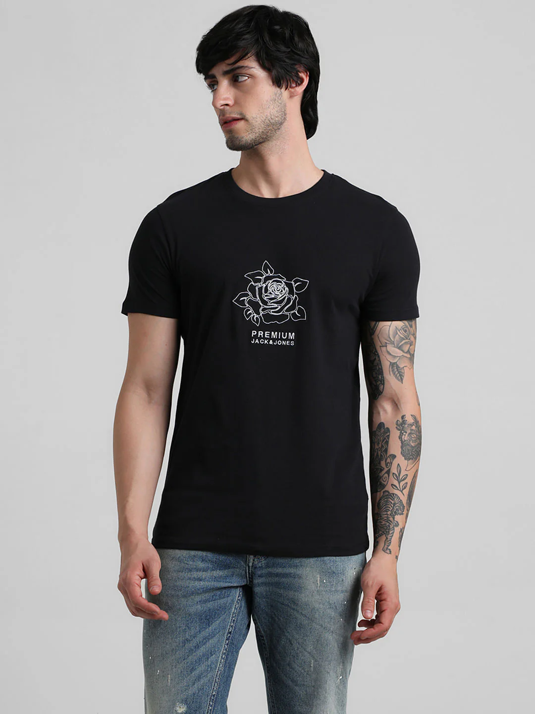 Black Embroidered Print Oversized T-shirt - Image 2