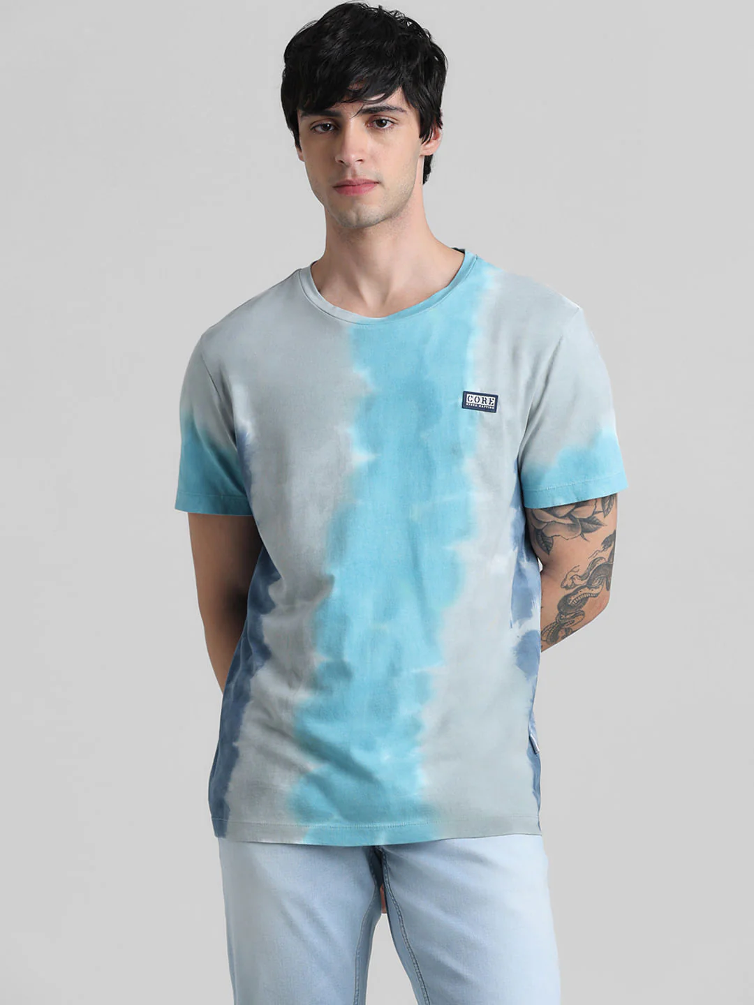 Blue & Grey Tie-Dye Crew Neck T-shirt - Image 2
