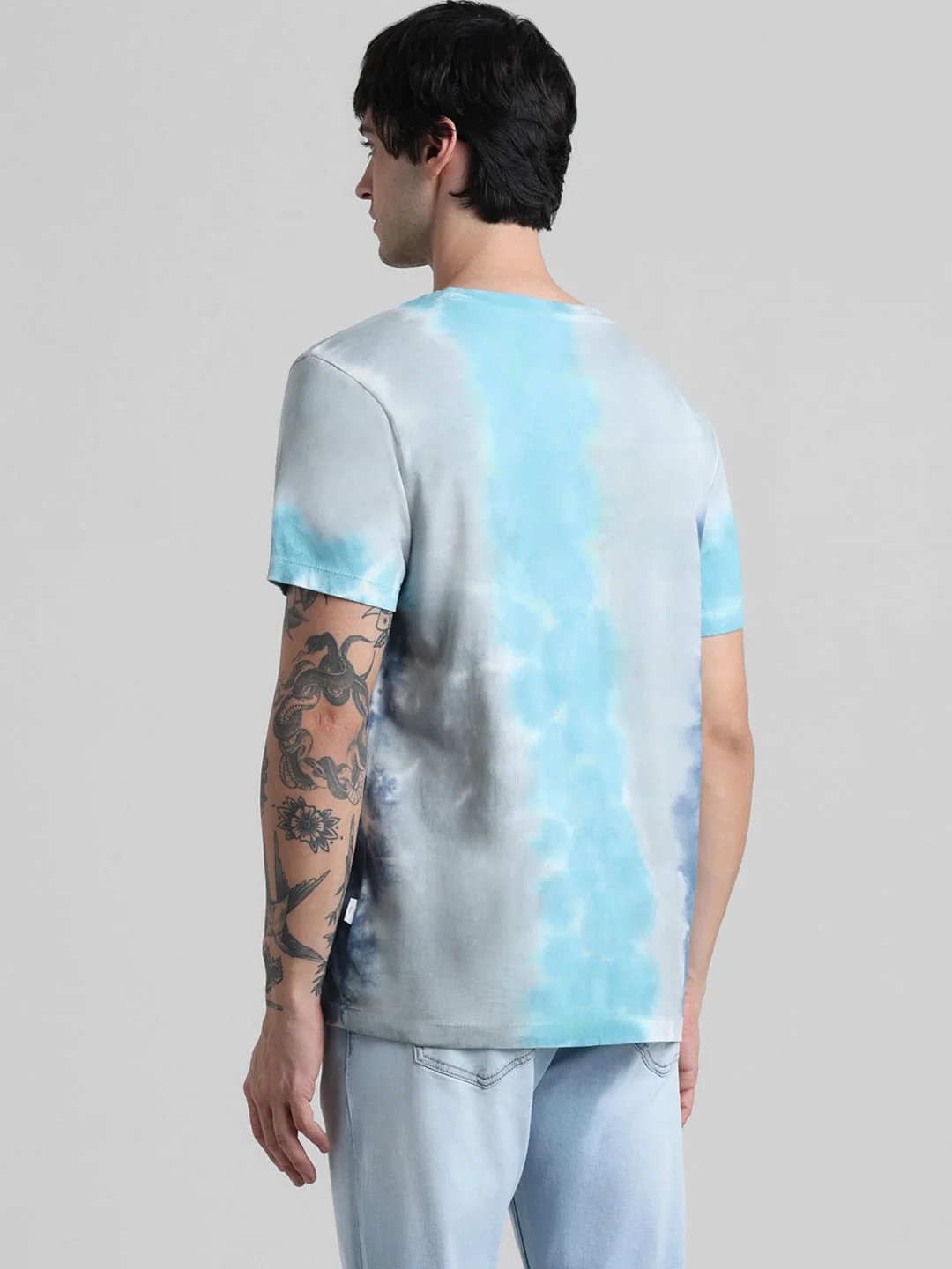Blue & Grey Tie-Dye Crew Neck T-shirt - Image 4