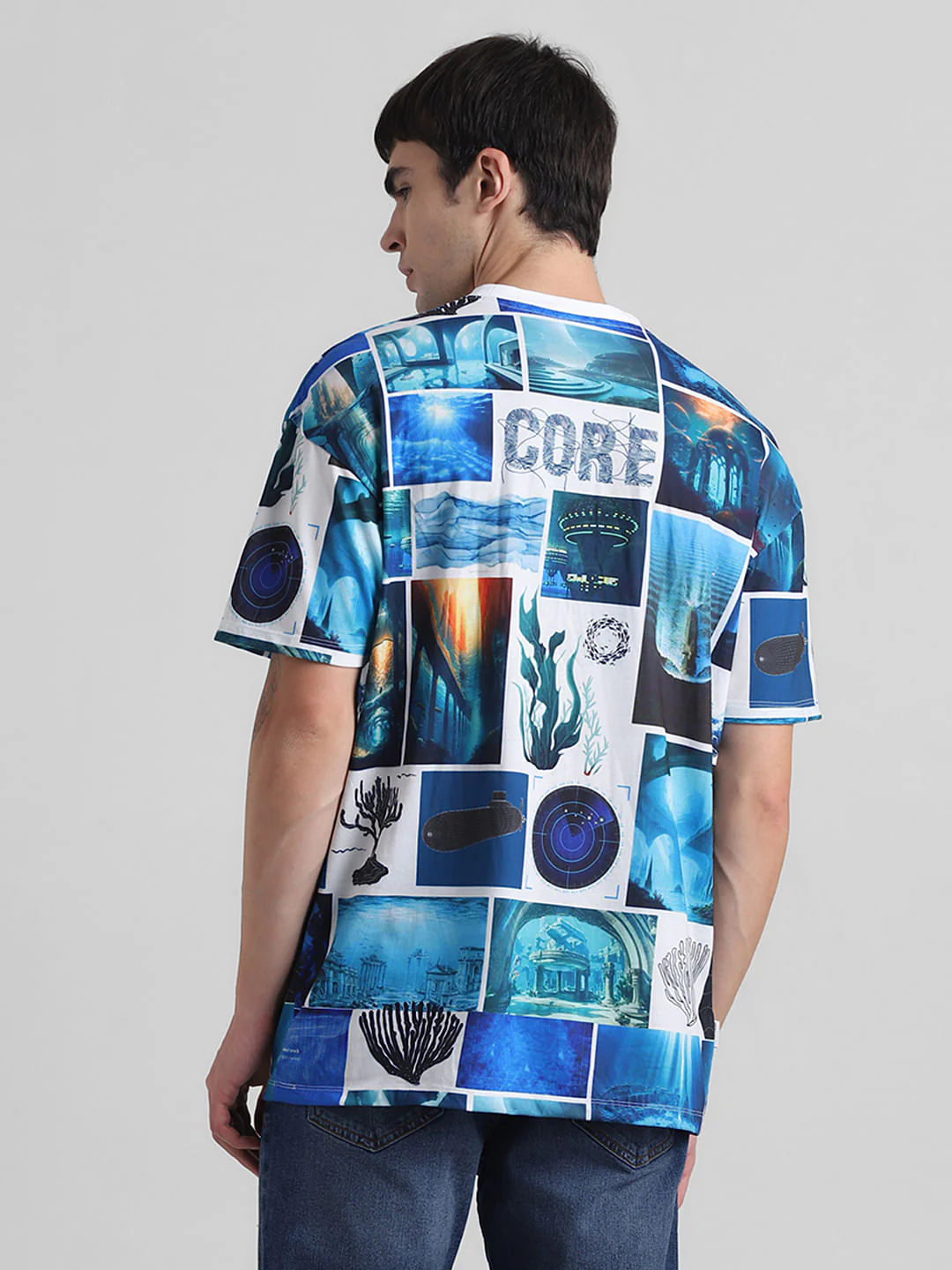 Blue Collage Print Oversized T-shirt - Image 4