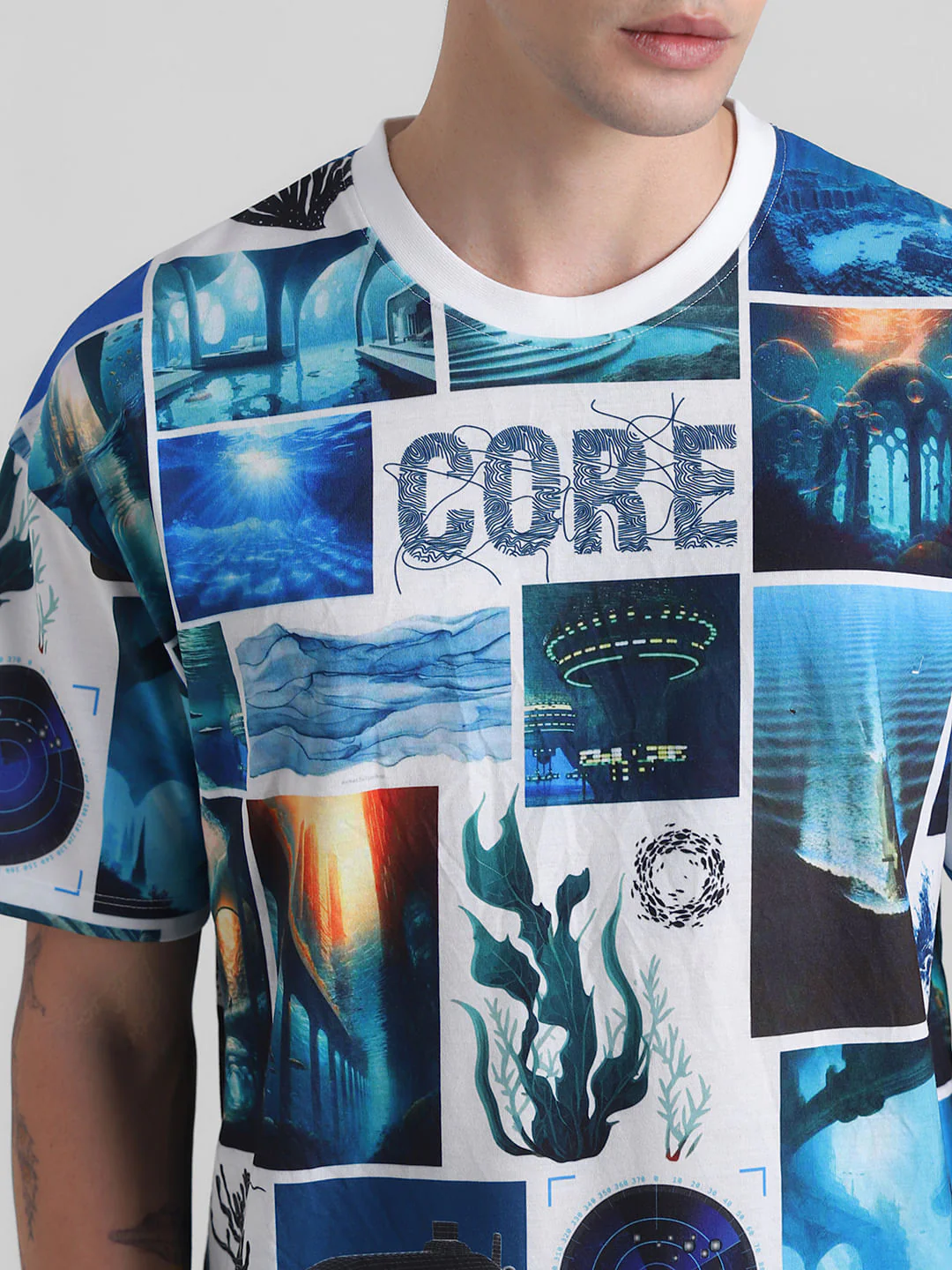 Blue Collage Print Oversized T-shirt - Image 5