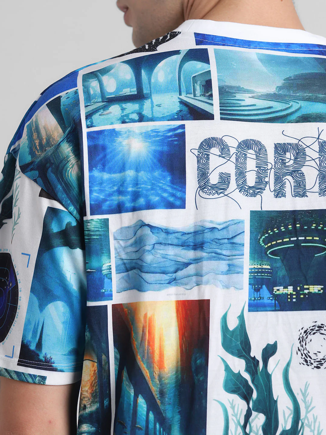 Blue Collage Print Oversized T-shirt - Image 6